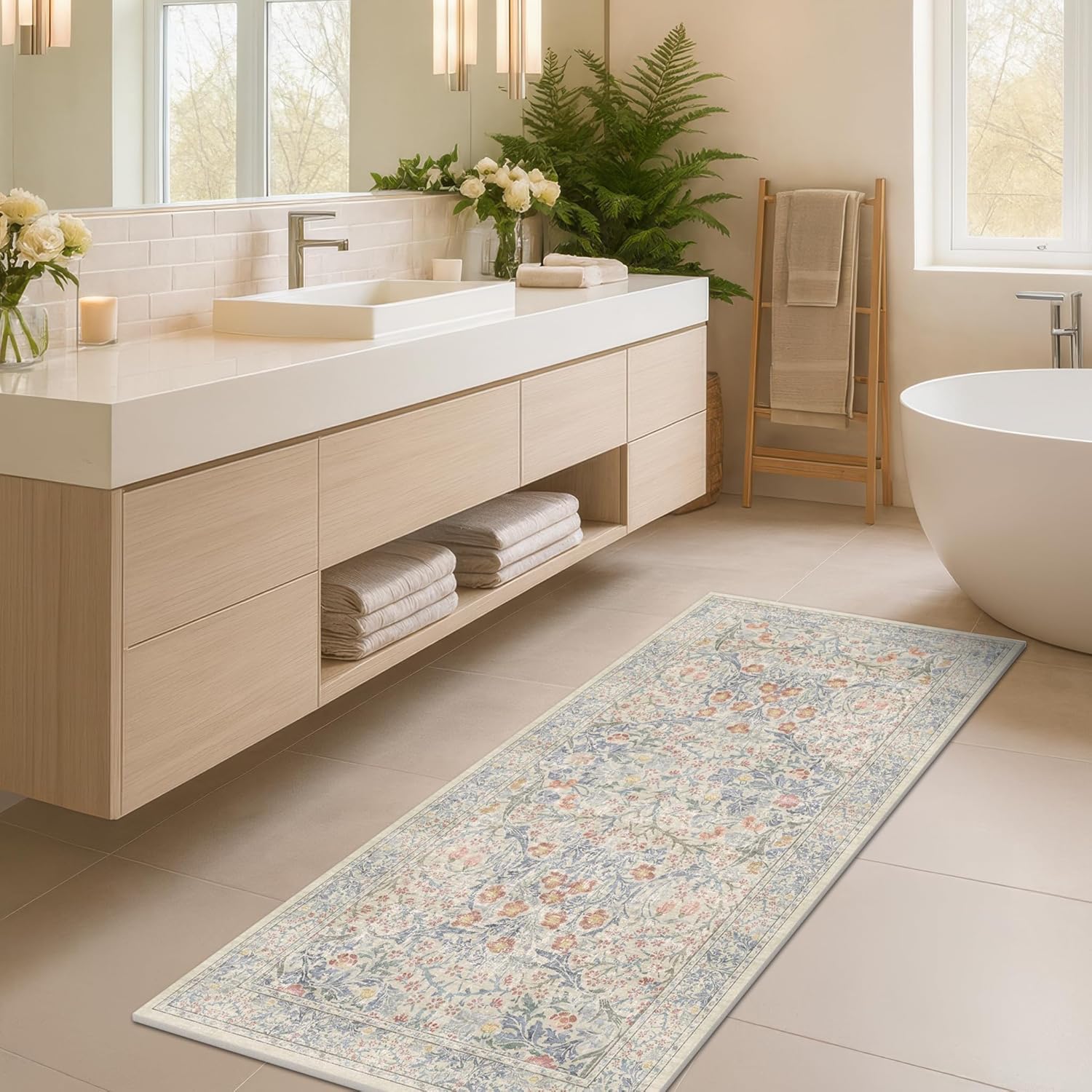 Dark Green Floral Living Room Rug 5x7 Area Rug - Vintage Forest Washable Mat for Dining Room, Bedroom, Low Pile Non Slip Stain Resistance Distressed Retro Indoor Boho Carpet (5x7 Dark Green)