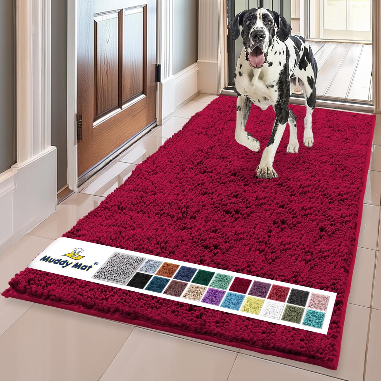Muddy Mat® | Super Absorbent Door Mat Indoor, Microfiber Quick Dry Chenille Entryway Rug, Non-Slip Front Door Mat, Indoor Mats for Entryway, Machine Washable Pet Rug, Grey XXXL 72"X48"