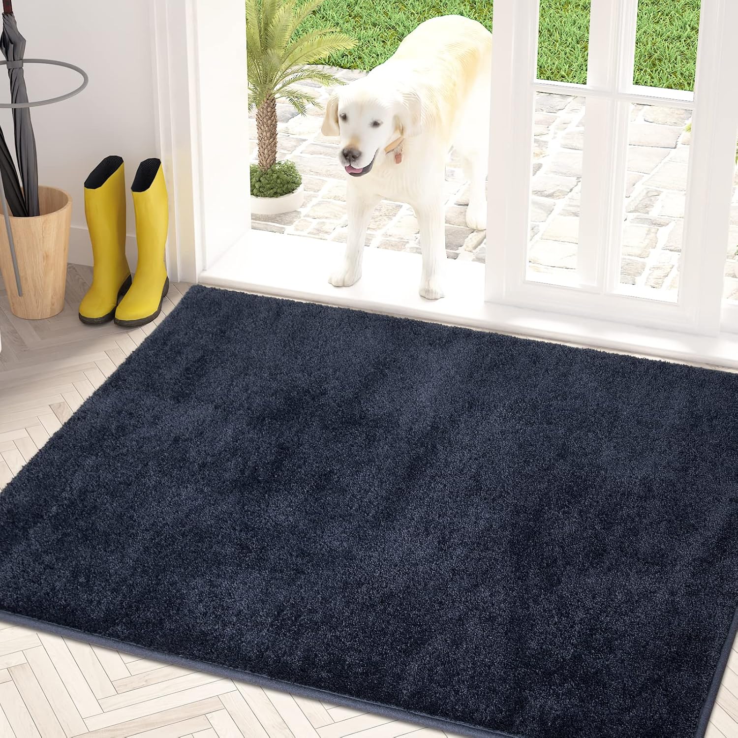 PURRUGS Easy Care Area Rug 4ft x 6ft, Non-Slip Machine Washable Entryway Rug, Dog Door Mat, Stain Resistant Accent Rug for Hallway, Living Room, Bedroom and Mudroom, Charcoal