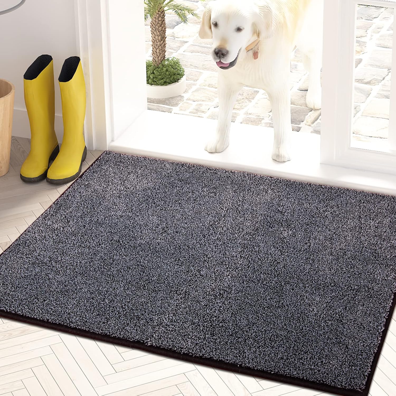 PURRUGS Easy Care Area Rug 4ft x 6ft, Non-Slip Machine Washable Entryway Rug, Dog Door Mat, Stain Resistant Accent Rug for Hallway, Living Room, Bedroom and Mudroom, Charcoal