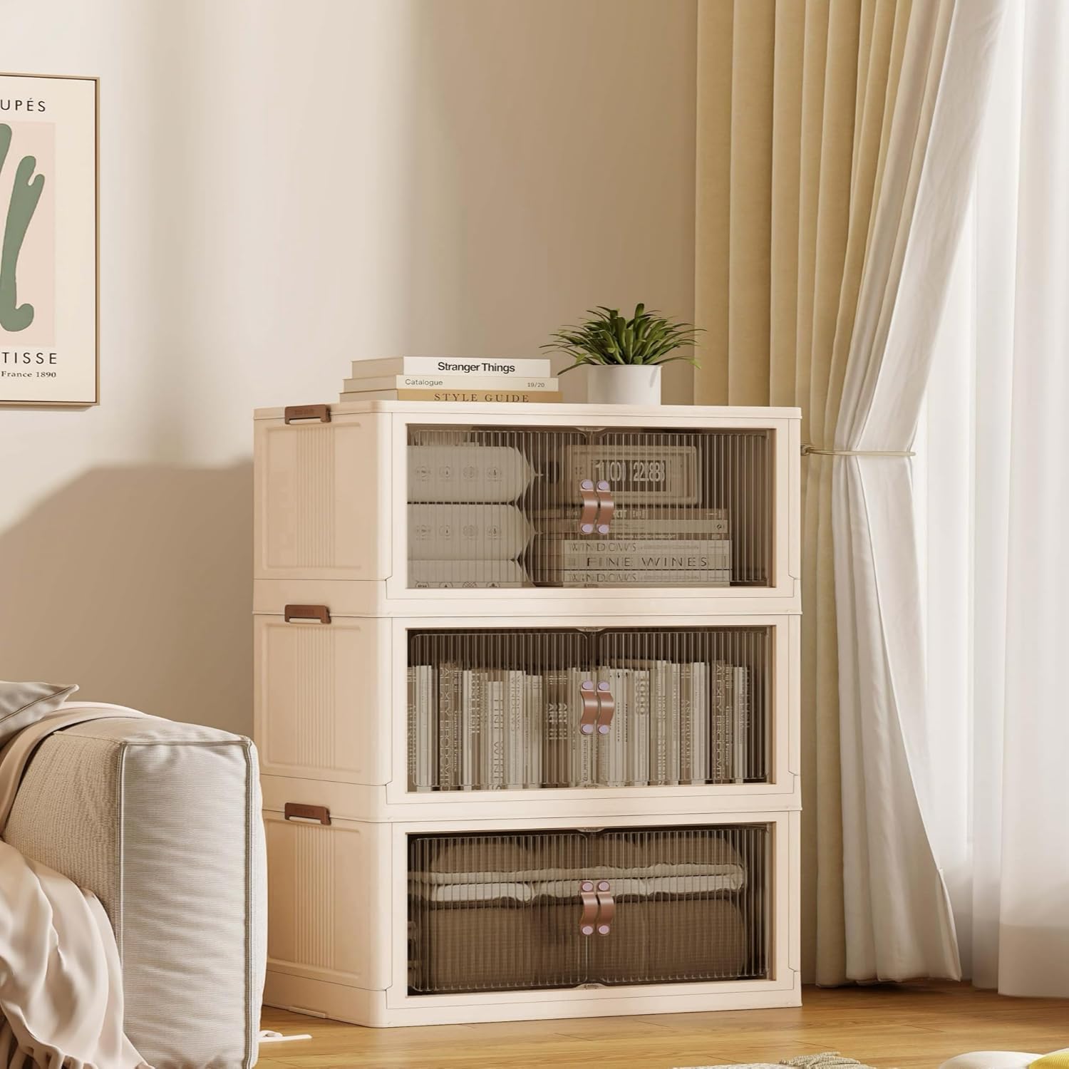 SAILUN 145Gal/580Qt Collapsible & Stackable Storage Bins with Door & a Lid,Perfect for Blanket Storage, Pillow Organizer, Bedroom Closet & Living Room, Black 26" W x 17" D x 71" H