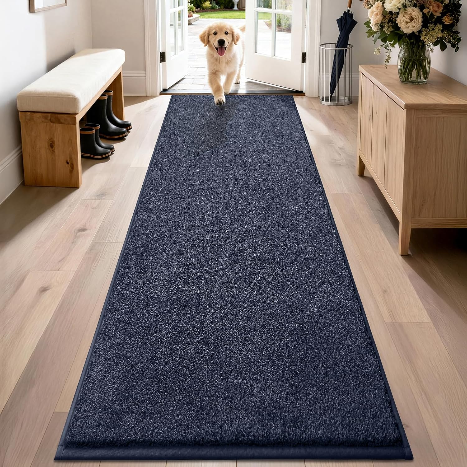 PURRUGS Easy Care Area Rug 4ft x 6ft, Non-Slip Machine Washable Entryway Rug, Dog Door Mat, Stain Resistant Accent Rug for Hallway, Living Room, Bedroom and Mudroom, Charcoal