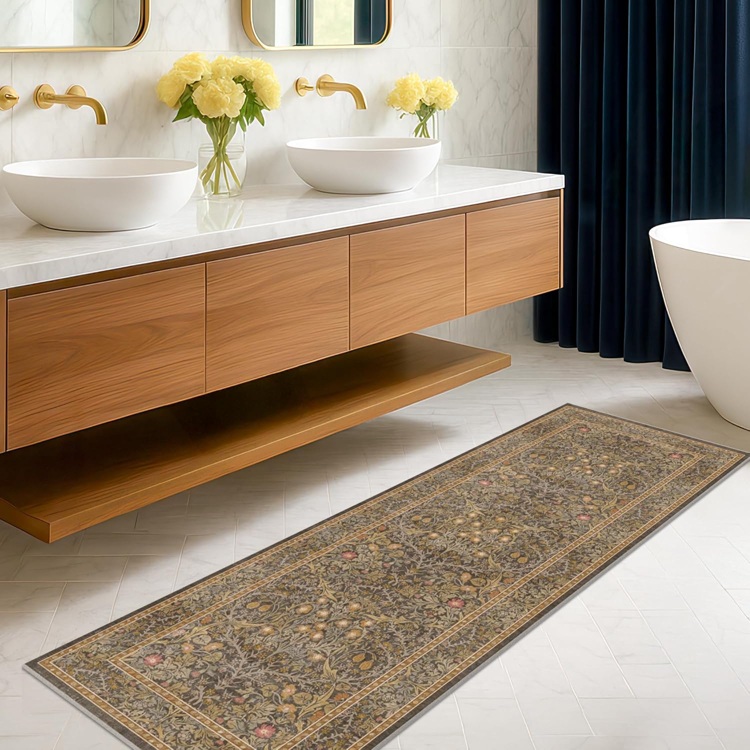 Dark Green Floral Living Room Rug 5x7 Area Rug - Vintage Forest Washable Mat for Dining Room, Bedroom, Low Pile Non Slip Stain Resistance Distressed Retro Indoor Boho Carpet (5x7 Dark Green)