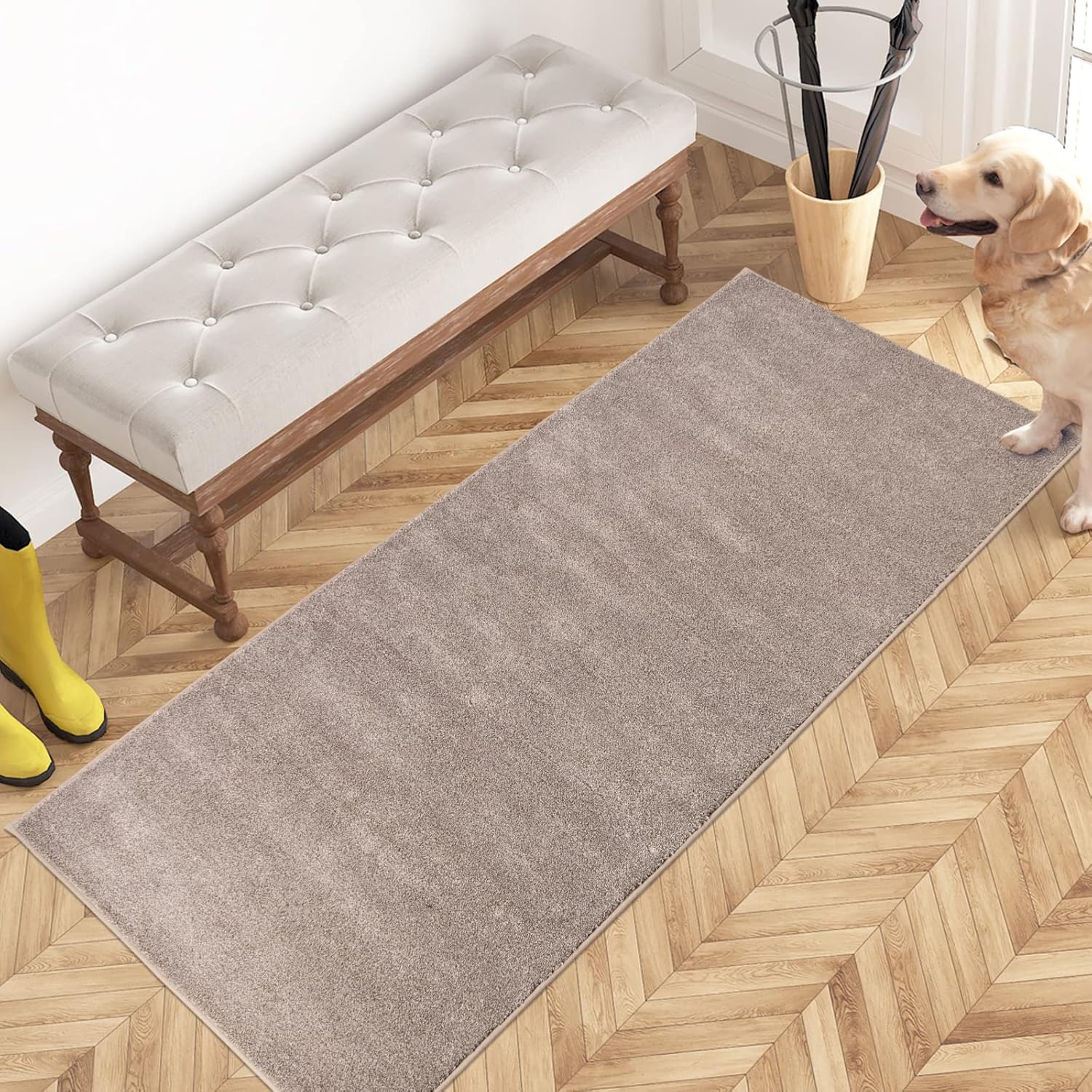 PURRUGS Easy Care Area Rug 4ft x 6ft, Non-Slip Machine Washable Entryway Rug, Dog Door Mat, Stain Resistant Accent Rug for Hallway, Living Room, Bedroom and Mudroom, Charcoal