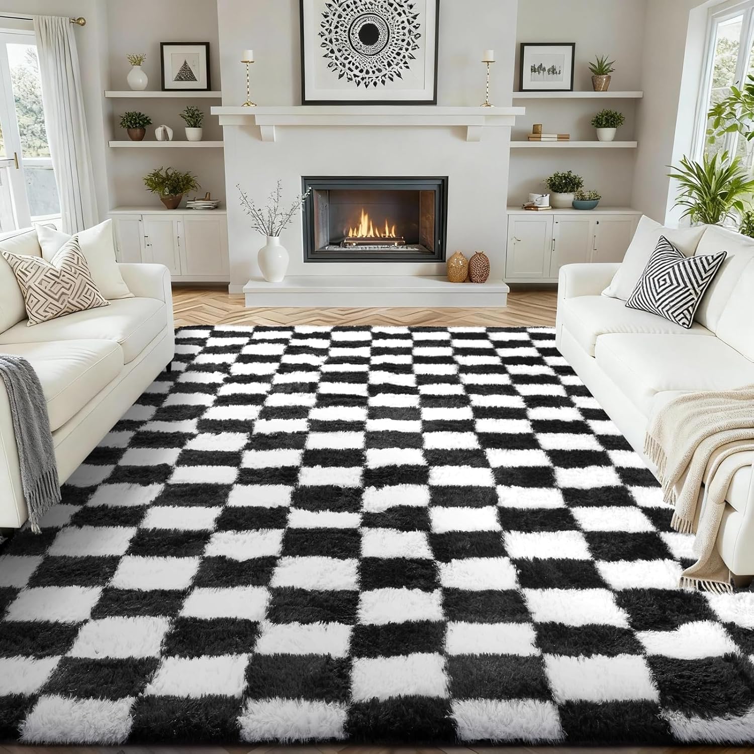 Ophanie 5x8 Blue Rugs for Living Room, Kids Nursery Rug Aesthetic, Playroom Navy Area Rugs for Boys Girls Teen Home Decor, Fluffy Fuzzy Soft Plush Shaggy Bedside Floor Bedroom Carpet for Teen