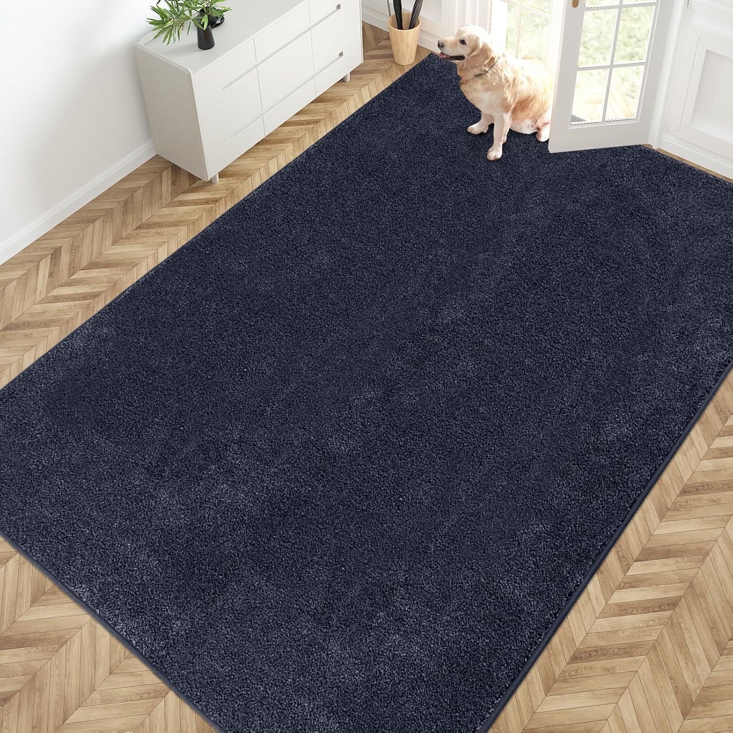 PURRUGS Easy Care Area Rug 4ft x 6ft, Non-Slip Machine Washable Entryway Rug, Dog Door Mat, Stain Resistant Accent Rug for Hallway, Living Room, Bedroom and Mudroom, Charcoal
