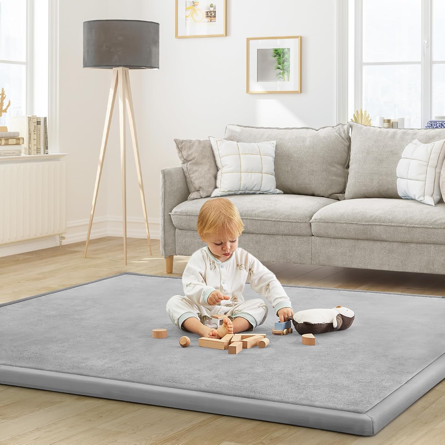 ILPEOD Baby Play Mat for Floor Tummy Time Nursery Rug Muscle Area Rug Playroom Rug Tatami Mat 6'7"x4'11" Memory Foam 1.3" Thick Crawling For Babies,Toddlers, Infants, Kids,Floor Mat(Grey)