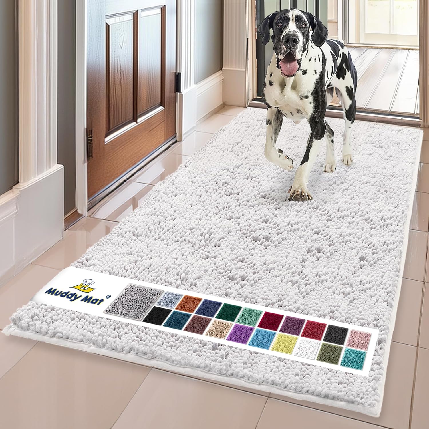 Muddy Mat® | Super Absorbent Door Mat Indoor, Microfiber Quick Dry Chenille Entryway Rug, Non-Slip Front Door Mat, Indoor Mats for Entryway, Machine Washable Pet Rug, Grey XXXL 72"X48"