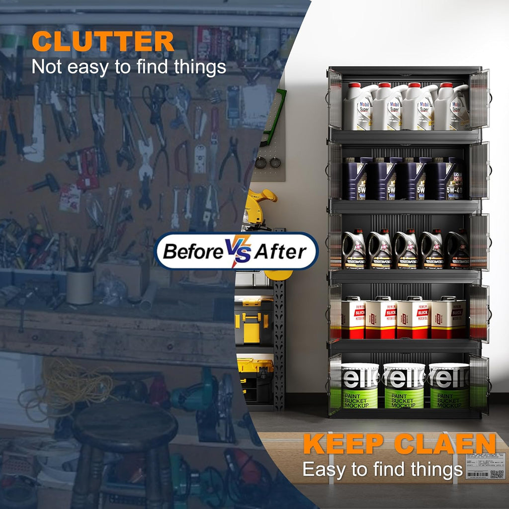 SAILUN 145Gal/580Qt Collapsible & Stackable Storage Bins with Door & a Lid,Perfect for Blanket Storage, Pillow Organizer, Bedroom Closet & Living Room, Black 26" W x 17" D x 71" H