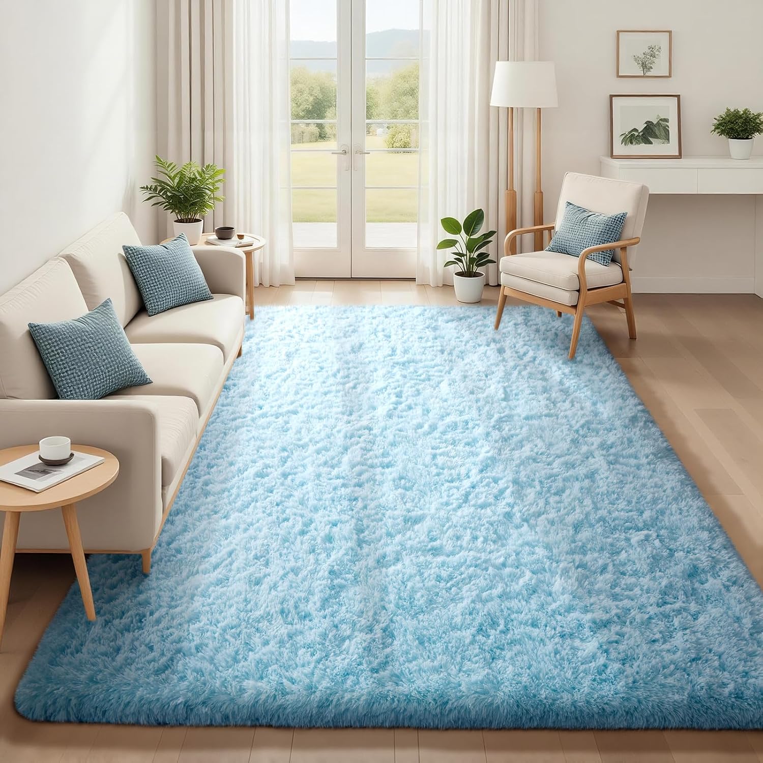 Ophanie 5x8 Blue Rugs for Living Room, Kids Nursery Rug Aesthetic, Playroom Navy Area Rugs for Boys Girls Teen Home Decor, Fluffy Fuzzy Soft Plush Shaggy Bedside Floor Bedroom Carpet for Teen