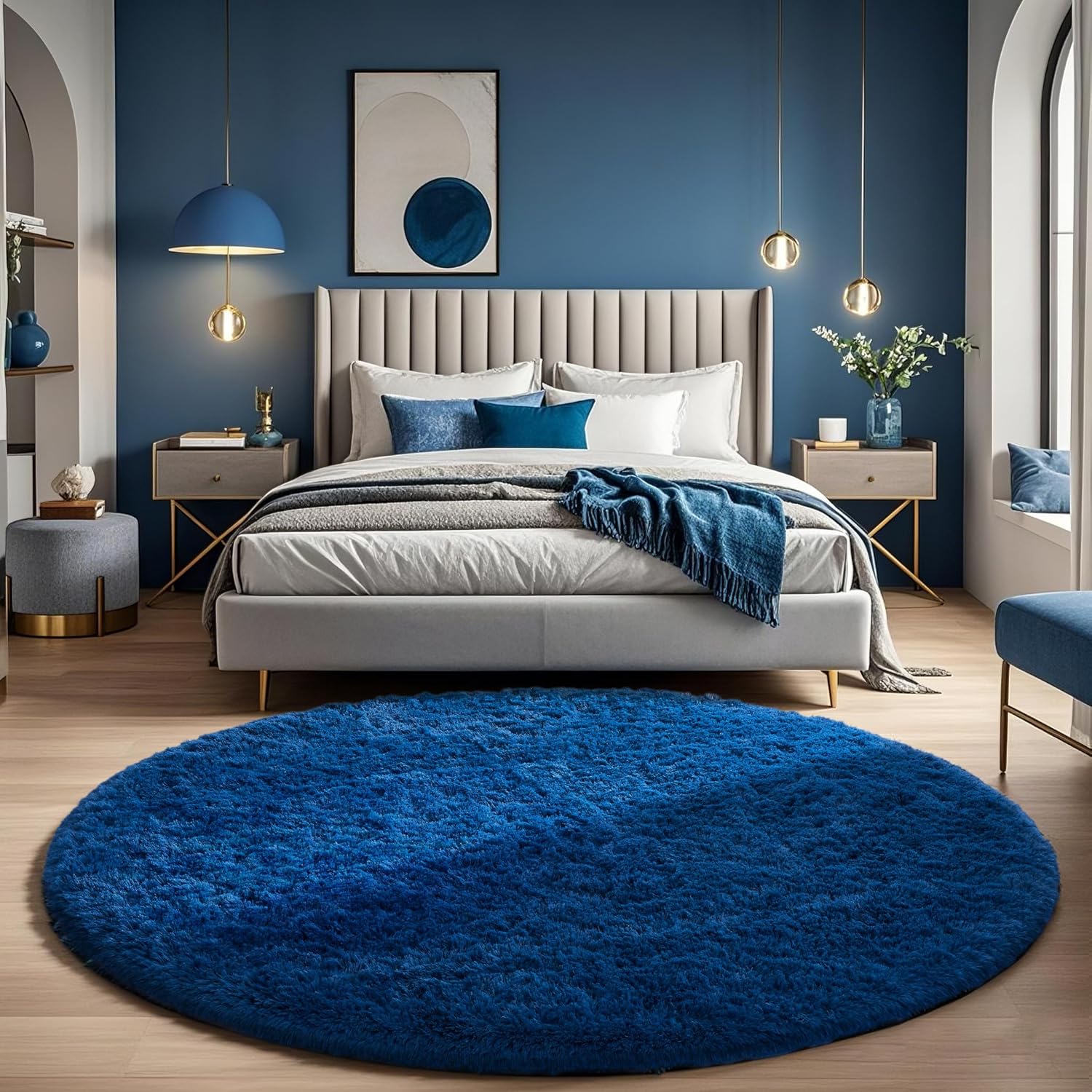 Ophanie 5x8 Blue Rugs for Living Room, Kids Nursery Rug Aesthetic, Playroom Navy Area Rugs for Boys Girls Teen Home Decor, Fluffy Fuzzy Soft Plush Shaggy Bedside Floor Bedroom Carpet for Teen