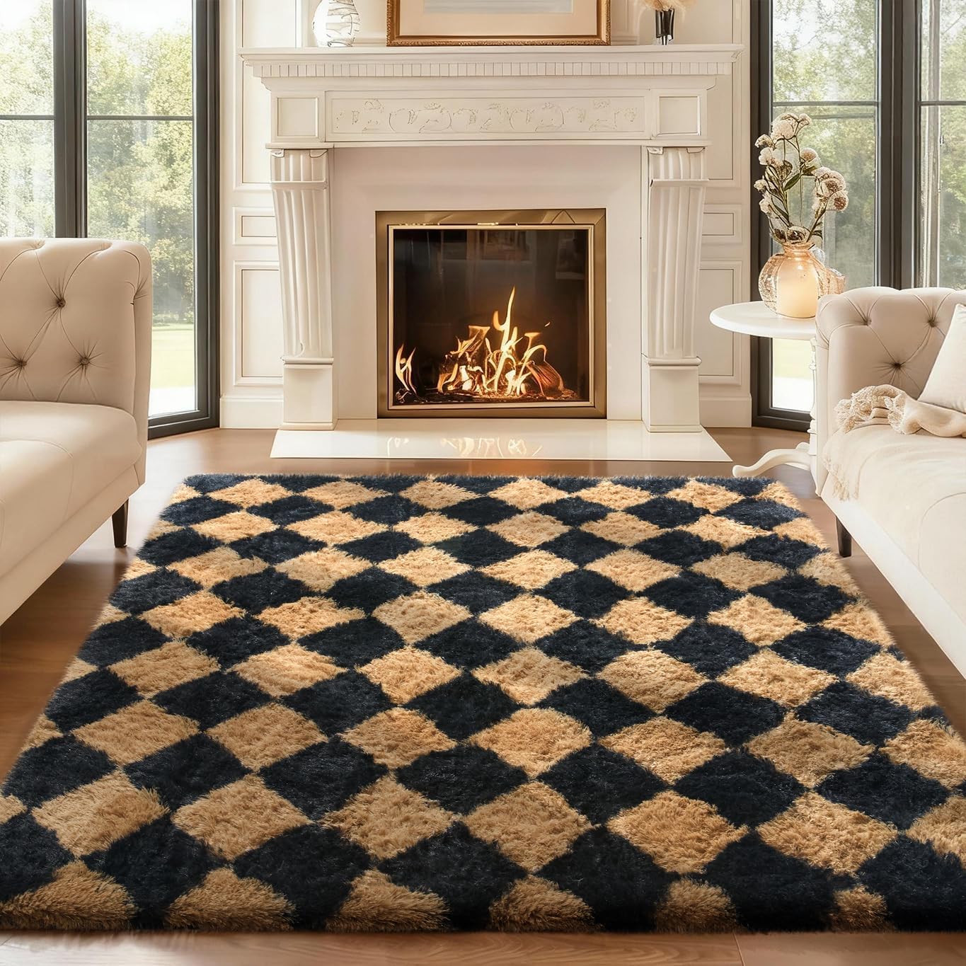 Ophanie 5x8 Blue Rugs for Living Room, Kids Nursery Rug Aesthetic, Playroom Navy Area Rugs for Boys Girls Teen Home Decor, Fluffy Fuzzy Soft Plush Shaggy Bedside Floor Bedroom Carpet for Teen