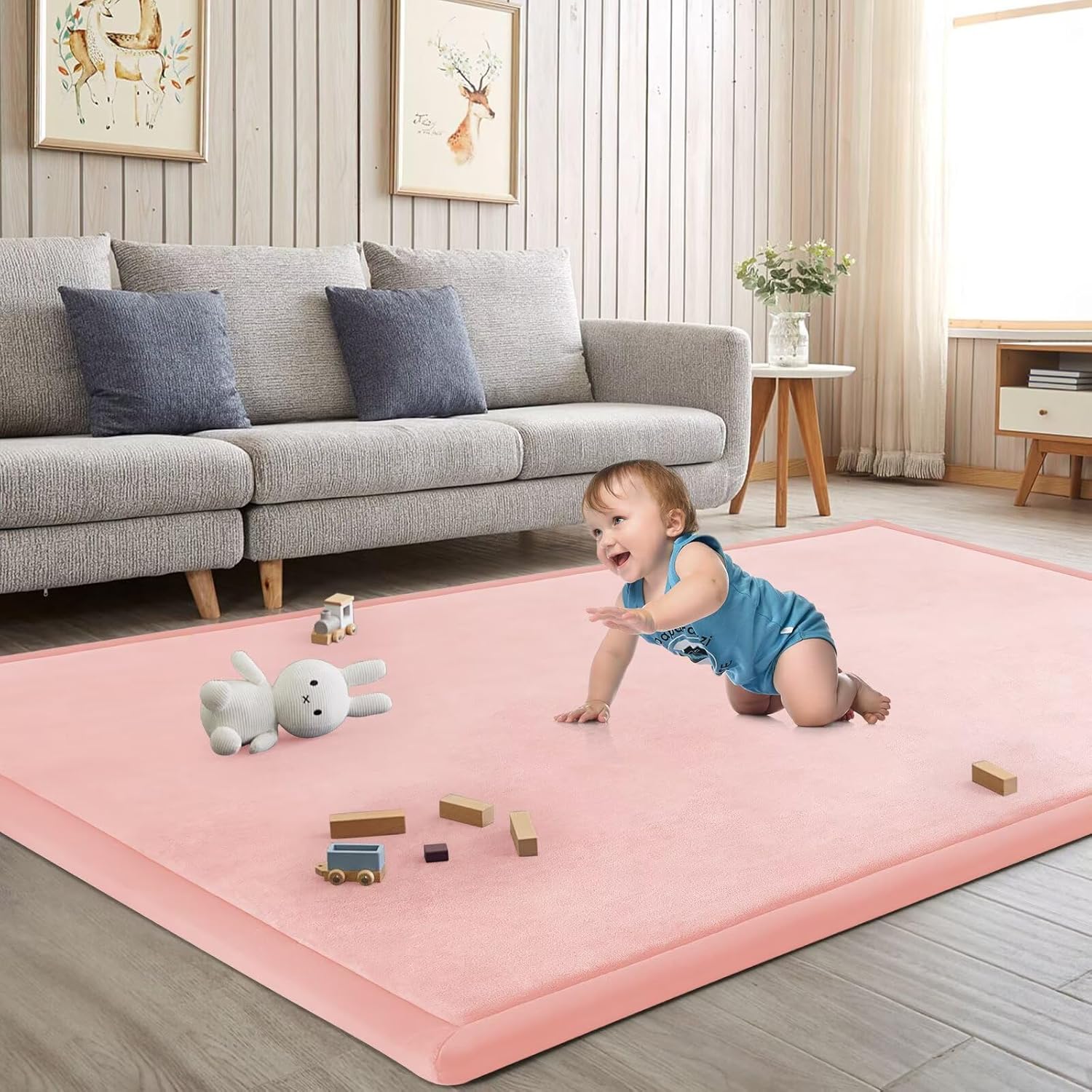 ILPEOD Baby Play Mat for Floor Tummy Time Nursery Rug Muscle Area Rug Playroom Rug Tatami Mat 6'7"x4'11" Memory Foam 1.3" Thick Crawling For Babies,Toddlers, Infants, Kids,Floor Mat(Grey)