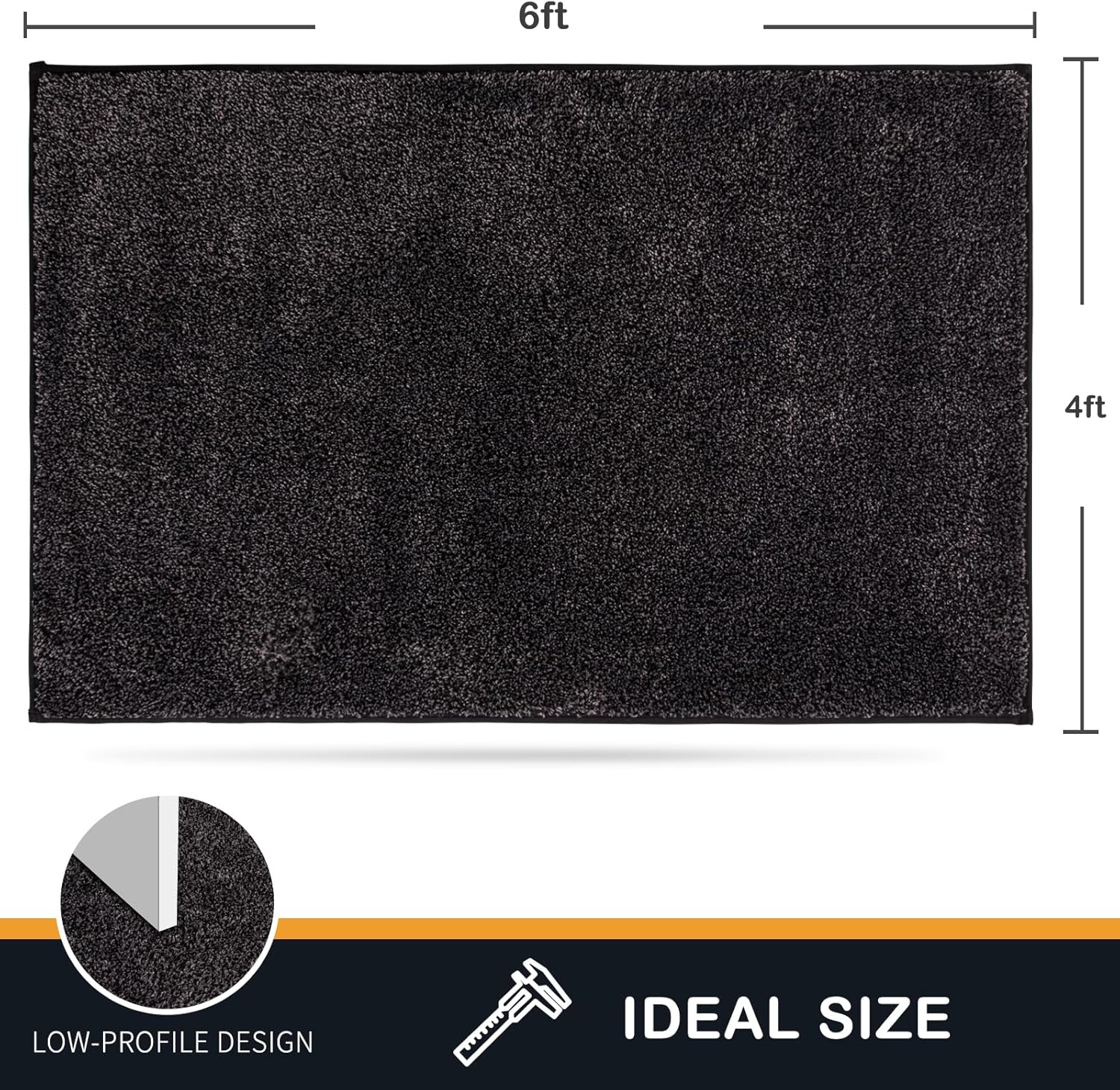 PURRUGS Easy Care Area Rug 4ft x 6ft, Non-Slip Machine Washable Entryway Rug, Dog Door Mat, Stain Resistant Accent Rug for Hallway, Living Room, Bedroom and Mudroom, Charcoal