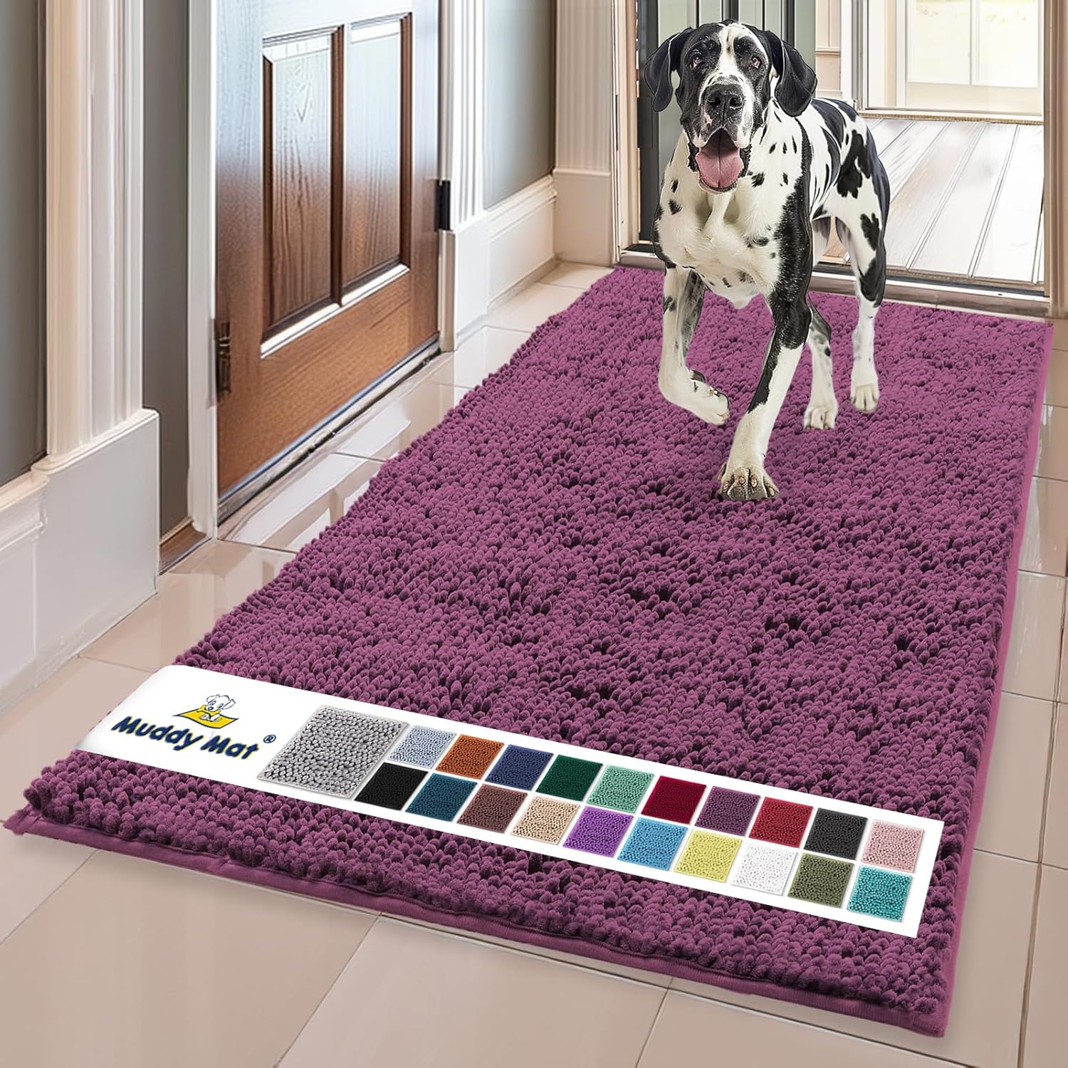 Muddy Mat® | Super Absorbent Door Mat Indoor, Microfiber Quick Dry Chenille Entryway Rug, Non-Slip Front Door Mat, Indoor Mats for Entryway, Machine Washable Pet Rug, Grey XXXL 72"X48"
