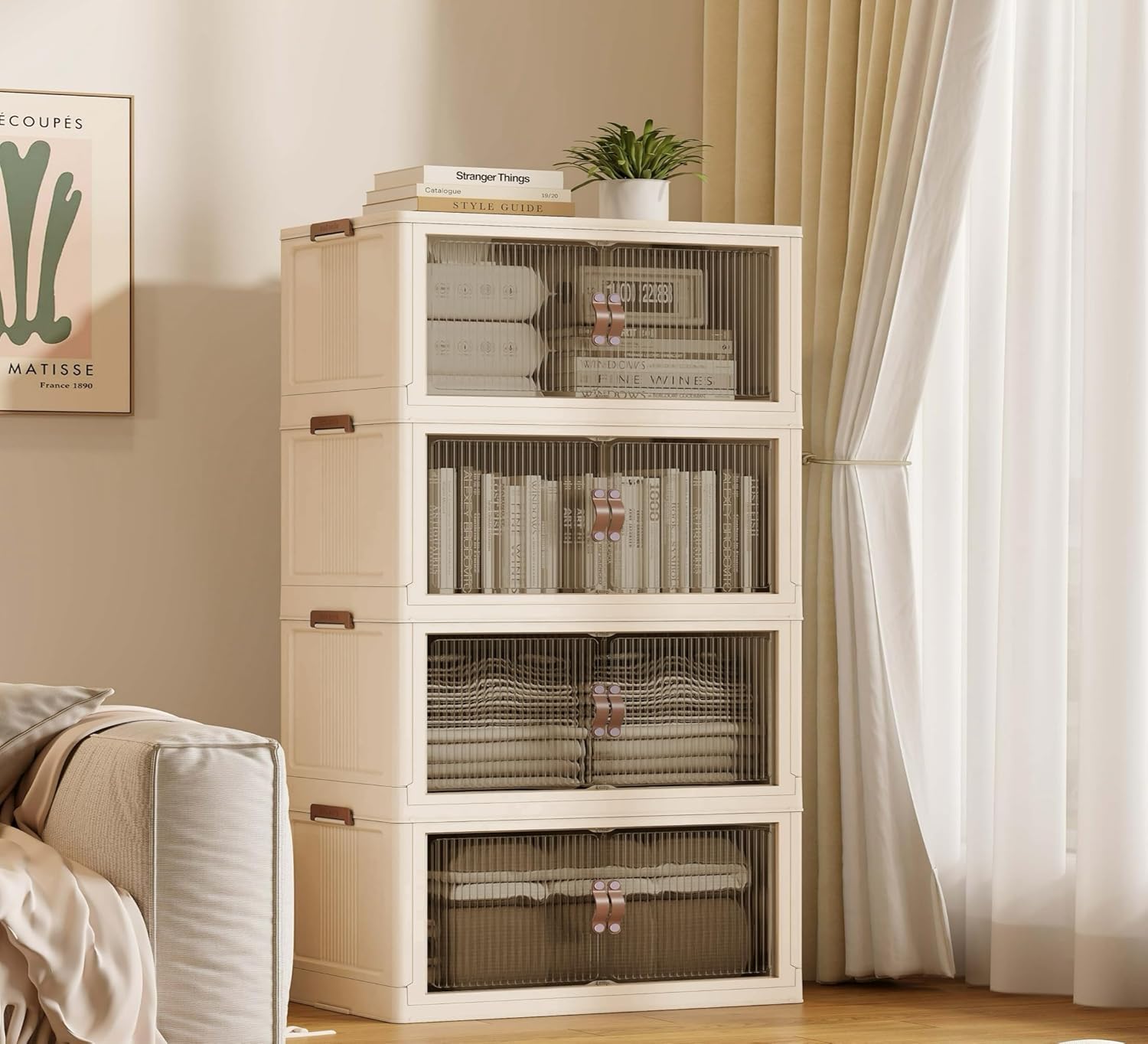 SAILUN 145Gal/580Qt Stackable Storage Bins Folding Collapsible Storage Bins with Lid, Closet Organizers and Storage, Grey 26" W x 17" D x 71" H