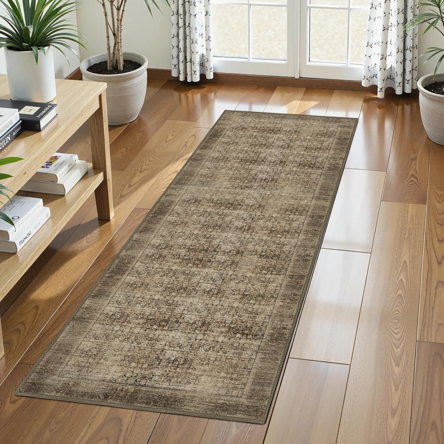 Washable Area Rug 8' x 10' Vintage Traditional Persian Mat - Foldable Distressed Non-Slip Machine Washable Carpet for Living Room Bedroom Kitchen Home Decor - Graphite and Mist