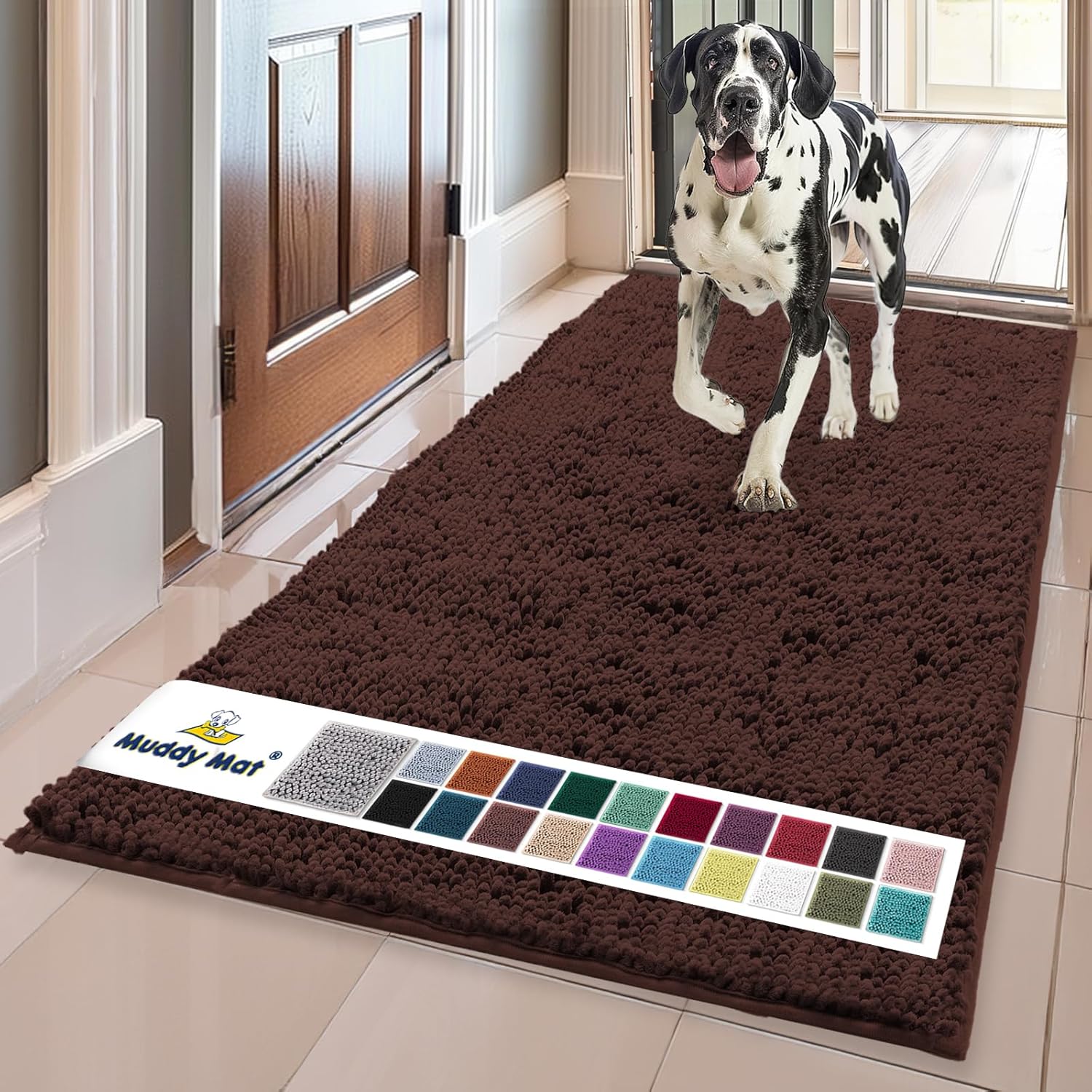 Muddy Mat® | Super Absorbent Door Mat Indoor, Microfiber Quick Dry Chenille Entryway Rug, Non-Slip Front Door Mat, Indoor Mats for Entryway, Machine Washable Pet Rug, Grey XXXL 72"X48"