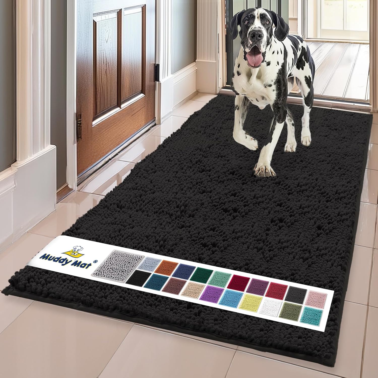 Muddy Mat® | Super Absorbent Door Mat Indoor, Microfiber Quick Dry Chenille Entryway Rug, Non-Slip Front Door Mat, Indoor Mats for Entryway, Machine Washable Pet Rug, Grey XXXL 72"X48"