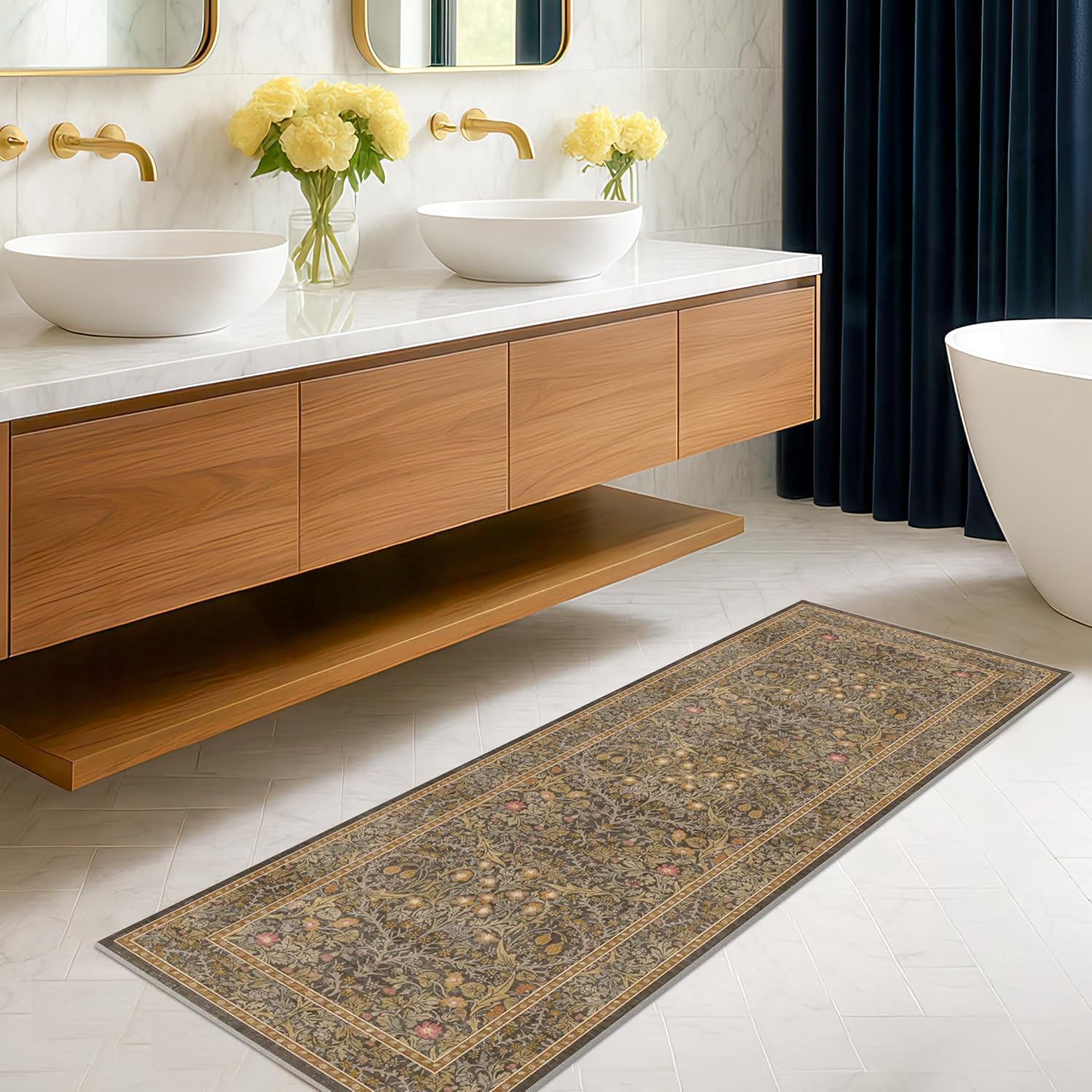 Dark Green Floral Living Room Rug 5x7 Area Rug - Vintage Forest Washable Mat for Dining Room, Bedroom, Low Pile Non Slip Stain Resistance Distressed Retro Indoor Boho Carpet (5x7 Dark Green)