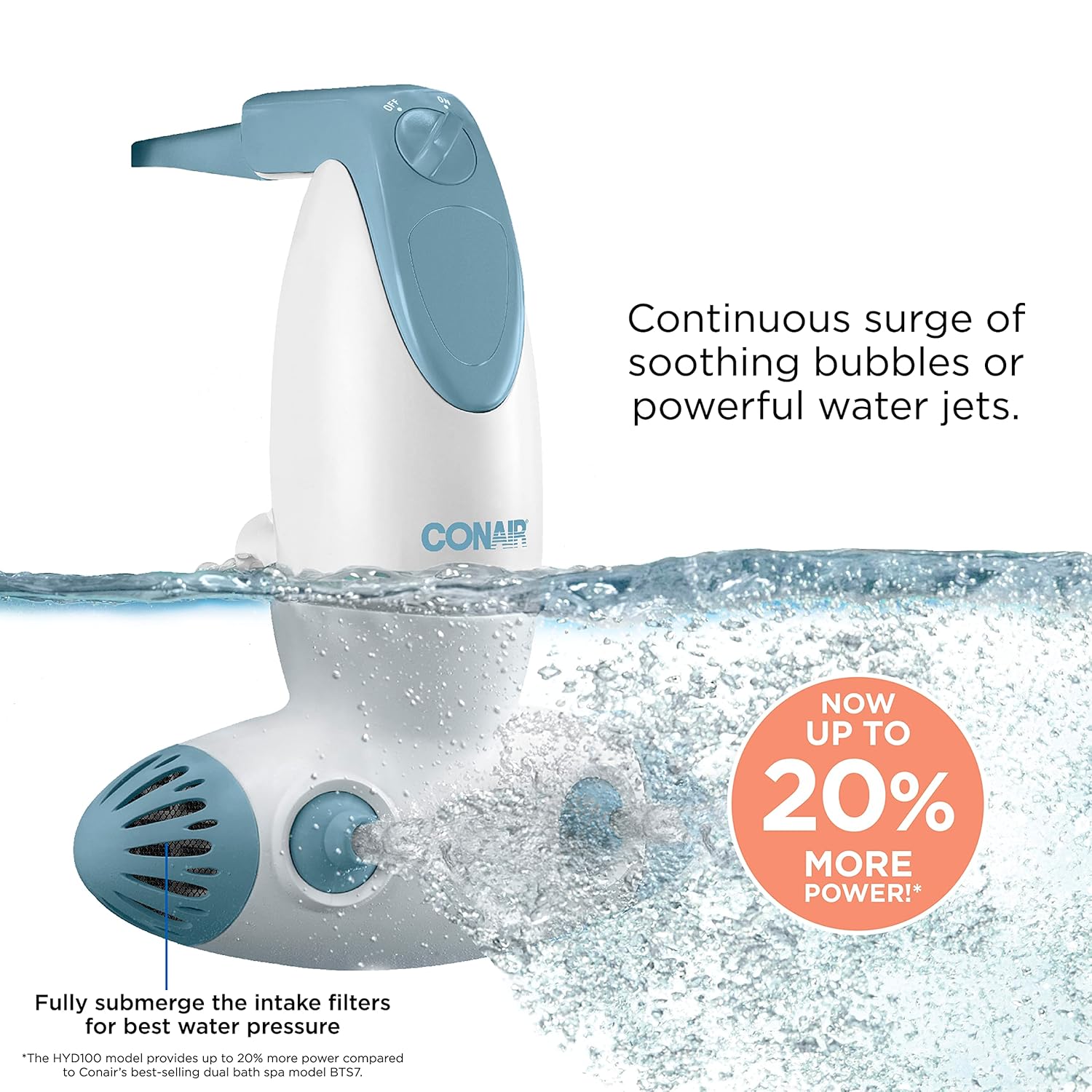 Conair Jet Hydro Spa - Portable Bath Spa with Dual Hydro Jets for Tub - Bath Spa Jet for Tub Creates Soothing Bubbles and/or Massage - Spa Bath for at Home Use