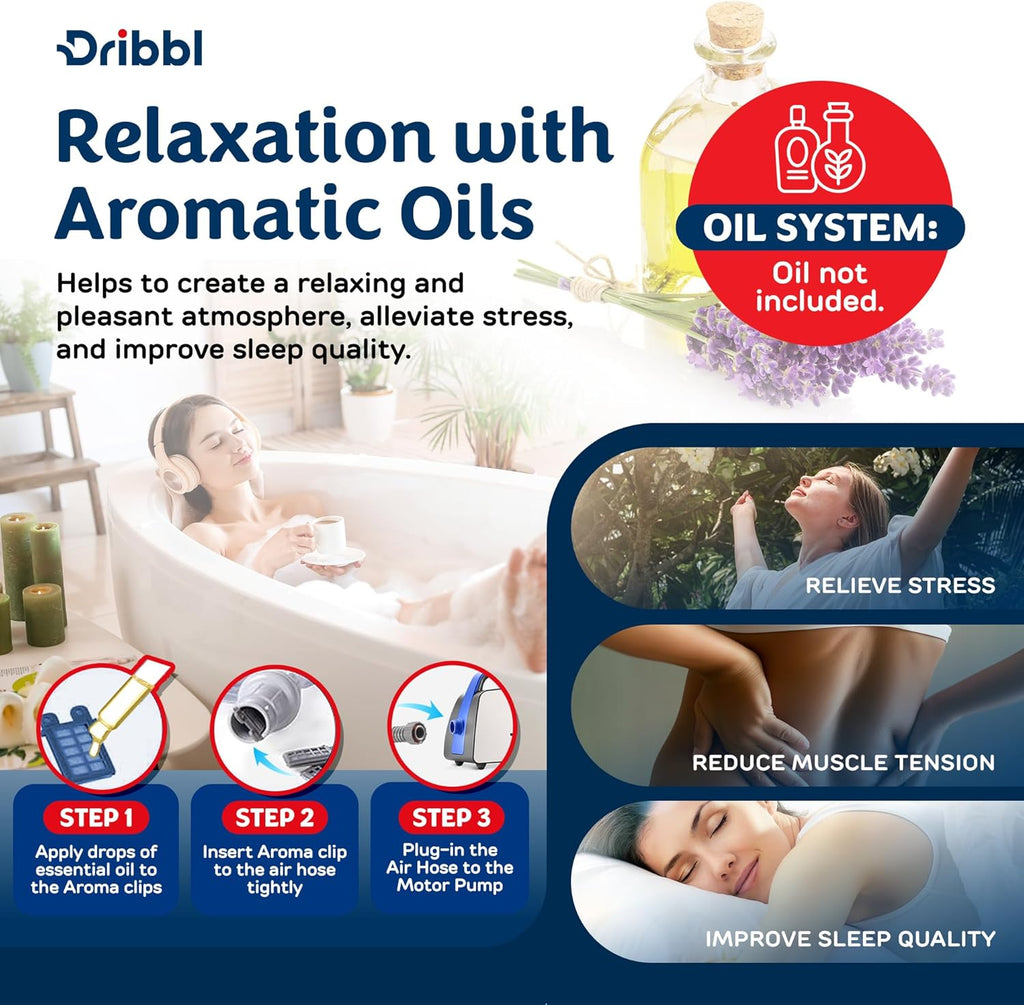 Dribbl Electric Bubble Massage Bathtub Mat – Non-Slip Full-Body Waterproof Hot Tub Spa Mat for Bath with Heater, Motorized Air Pump, and Remote Control, 6-Speed Adjustable Massage, Blue