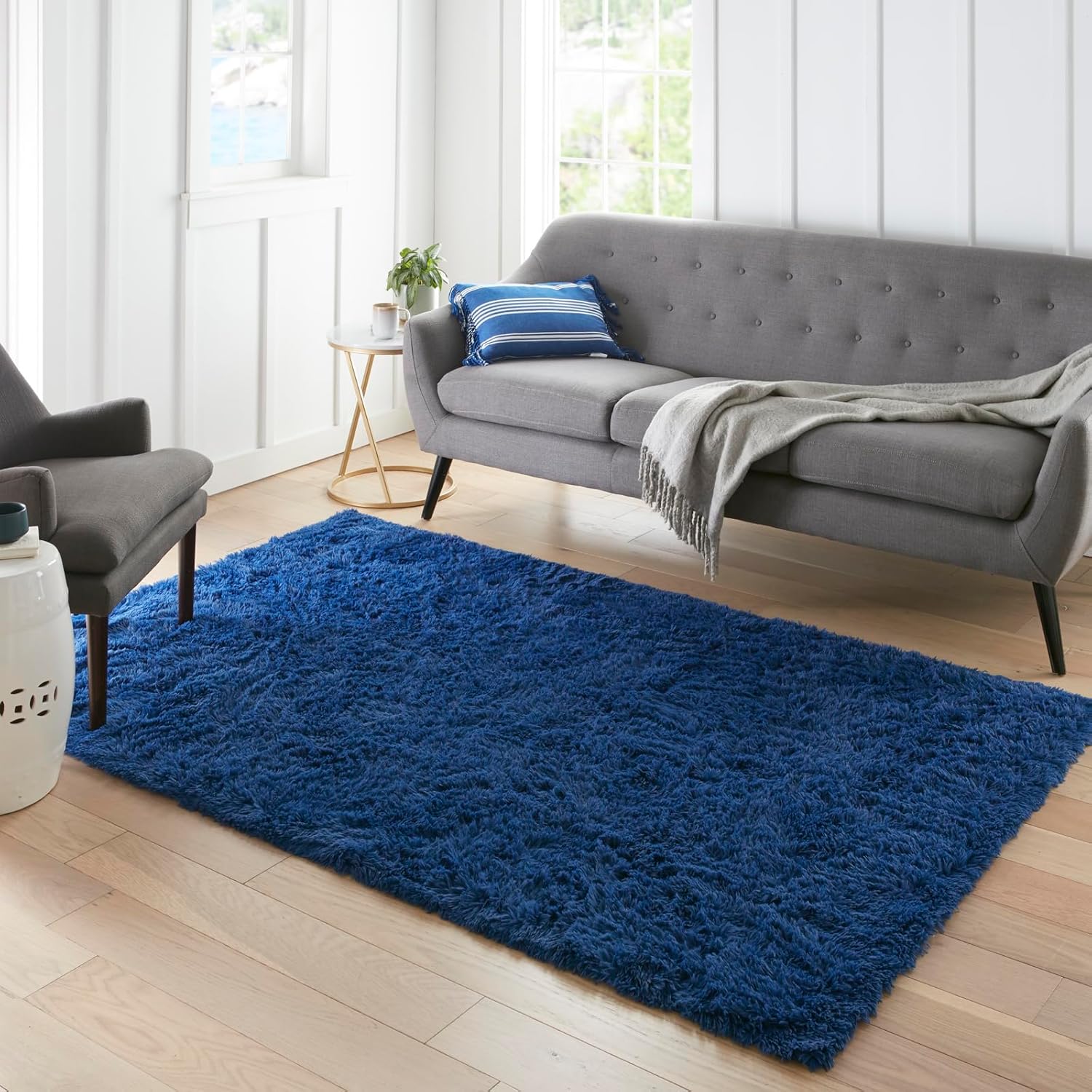 Ophanie 5x8 Blue Rugs for Living Room, Kids Nursery Rug Aesthetic, Playroom Navy Area Rugs for Boys Girls Teen Home Decor, Fluffy Fuzzy Soft Plush Shaggy Bedside Floor Bedroom Carpet for Teen