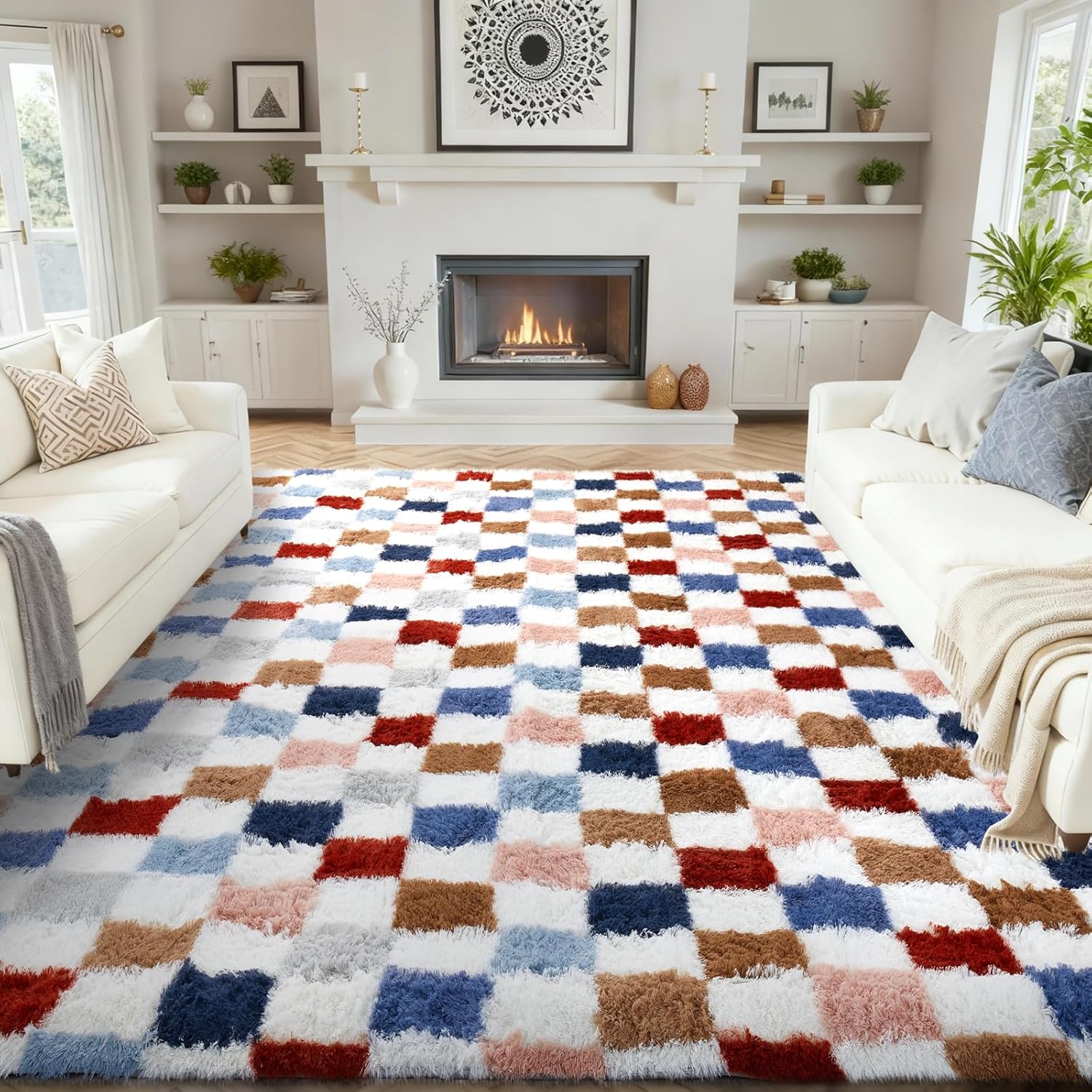 Ophanie 5x8 Blue Rugs for Living Room, Kids Nursery Rug Aesthetic, Playroom Navy Area Rugs for Boys Girls Teen Home Decor, Fluffy Fuzzy Soft Plush Shaggy Bedside Floor Bedroom Carpet for Teen