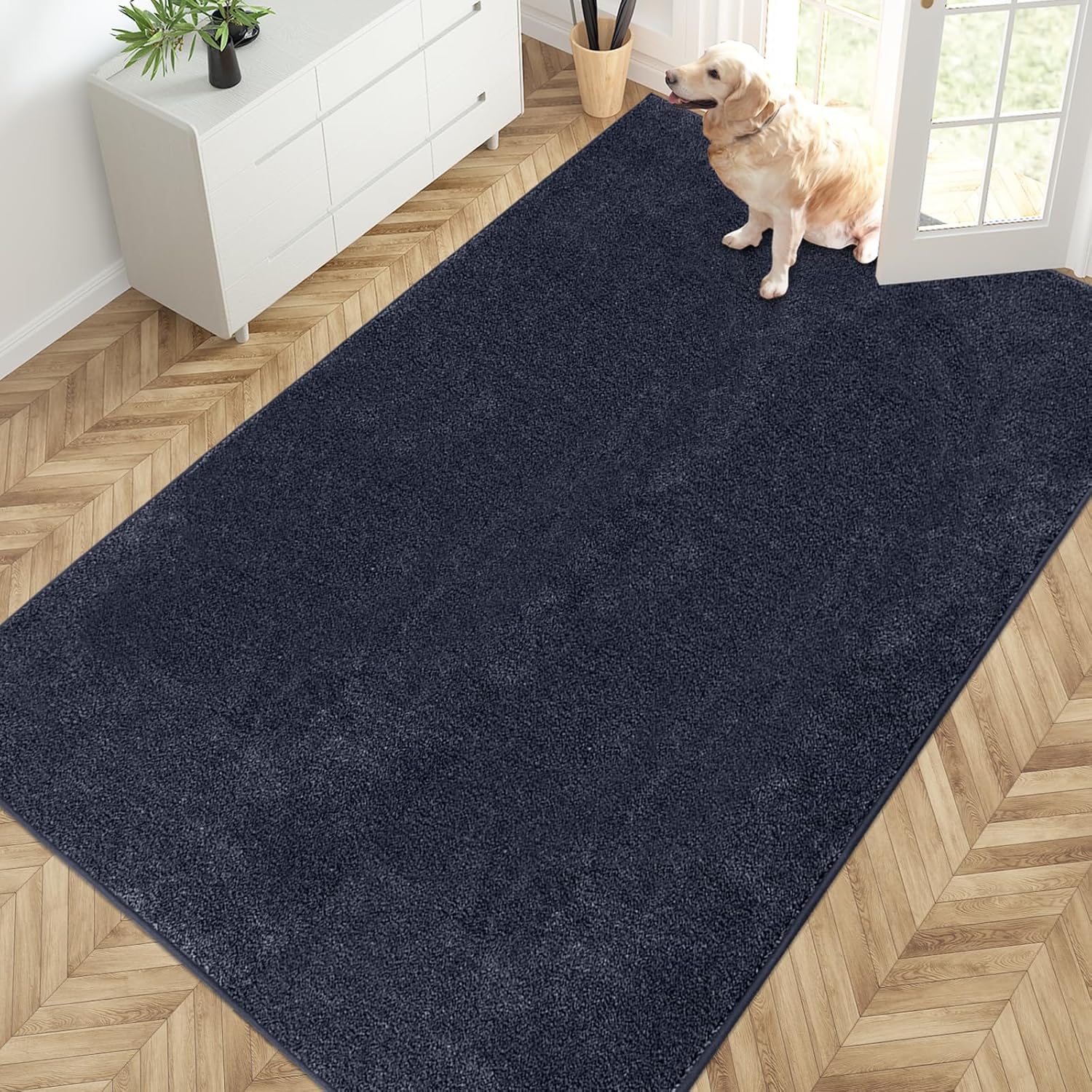 PURRUGS Easy Care Area Rug 4ft x 6ft, Non-Slip Machine Washable Entryway Rug, Dog Door Mat, Stain Resistant Accent Rug for Hallway, Living Room, Bedroom and Mudroom, Charcoal