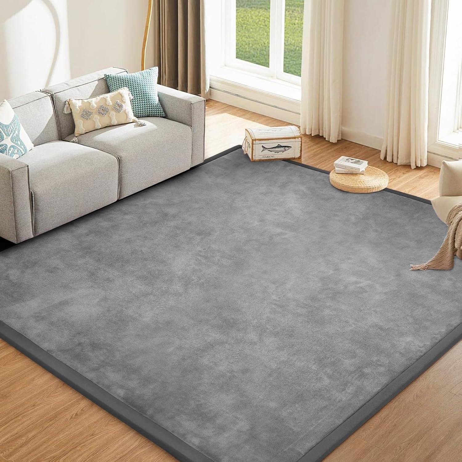 ILPEOD Baby Play Mat for Floor Tummy Time Nursery Rug Muscle Area Rug Playroom Rug Tatami Mat 6'7"x4'11" Memory Foam 1.3" Thick Crawling For Babies,Toddlers, Infants, Kids,Floor Mat(Grey)