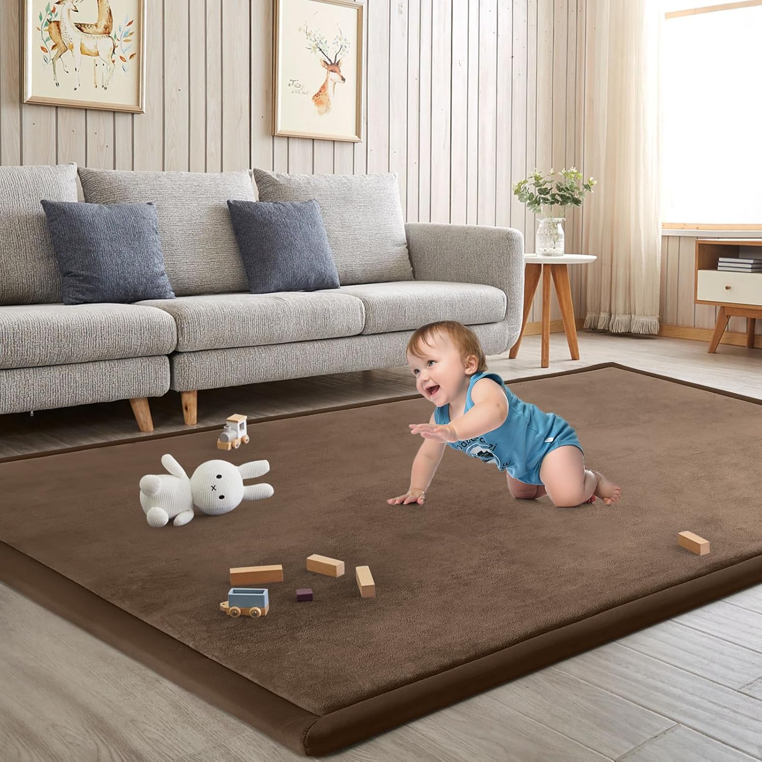 ILPEOD Baby Play Mat for Floor Tummy Time Nursery Rug Muscle Area Rug Playroom Rug Tatami Mat 6'7"x4'11" Memory Foam 1.3" Thick Crawling For Babies,Toddlers, Infants, Kids,Floor Mat(Grey)