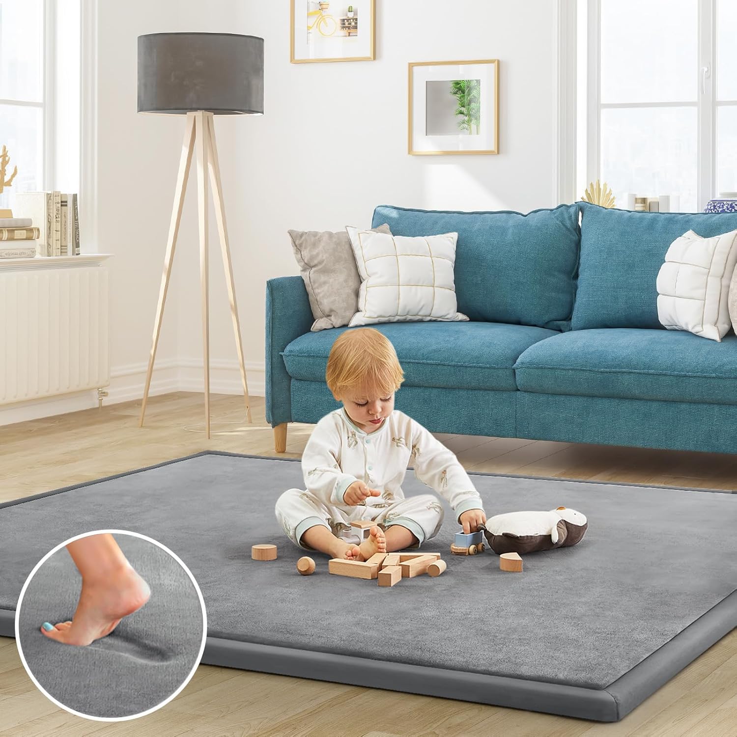 ILPEOD Baby Play Mat for Floor Tummy Time Nursery Rug Muscle Area Rug Playroom Rug Tatami Mat 6'7"x4'11" Memory Foam 1.3" Thick Crawling For Babies,Toddlers, Infants, Kids,Floor Mat(Grey)