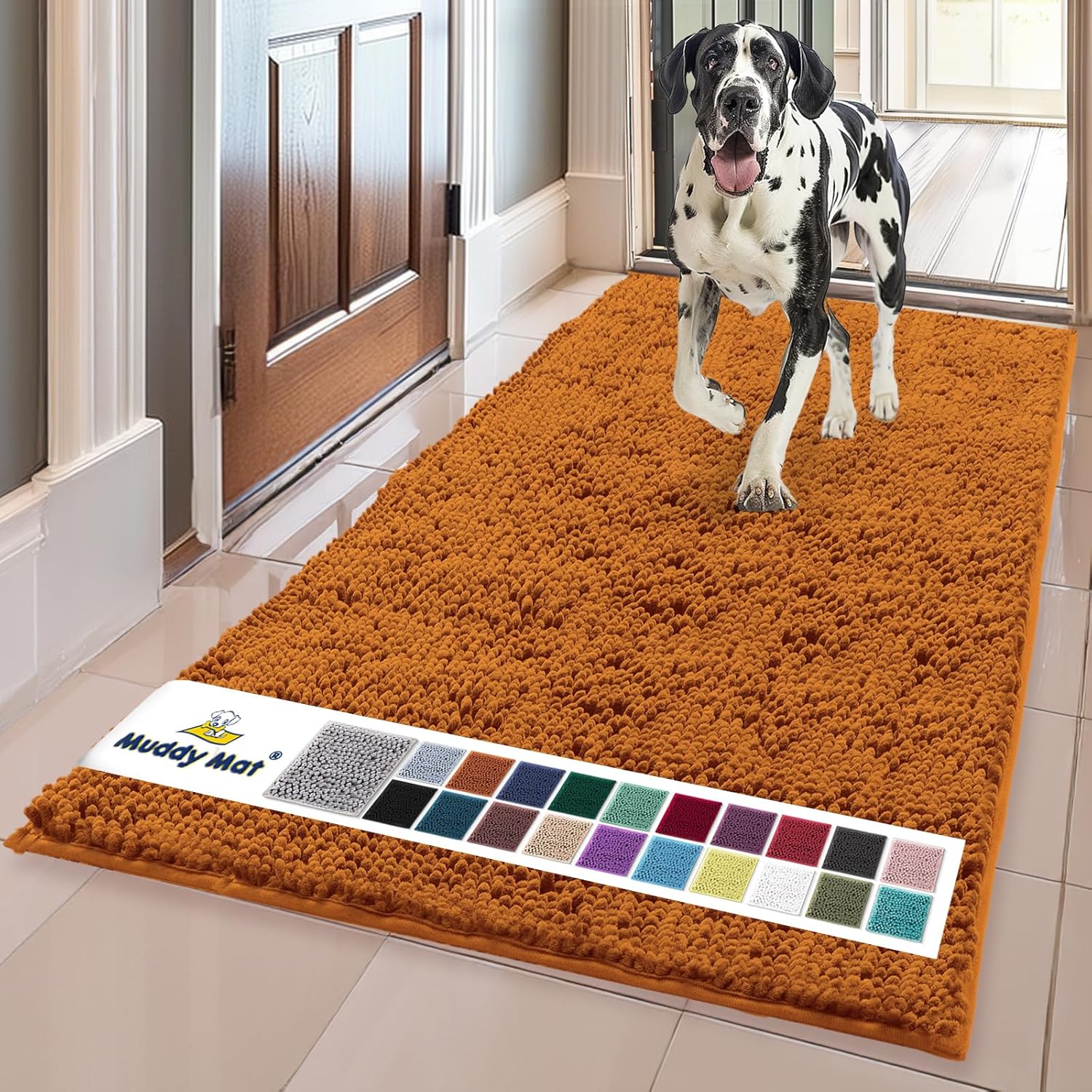 Muddy Mat® | Super Absorbent Door Mat Indoor, Microfiber Quick Dry Chenille Entryway Rug, Non-Slip Front Door Mat, Indoor Mats for Entryway, Machine Washable Pet Rug, Grey XXXL 72"X48"