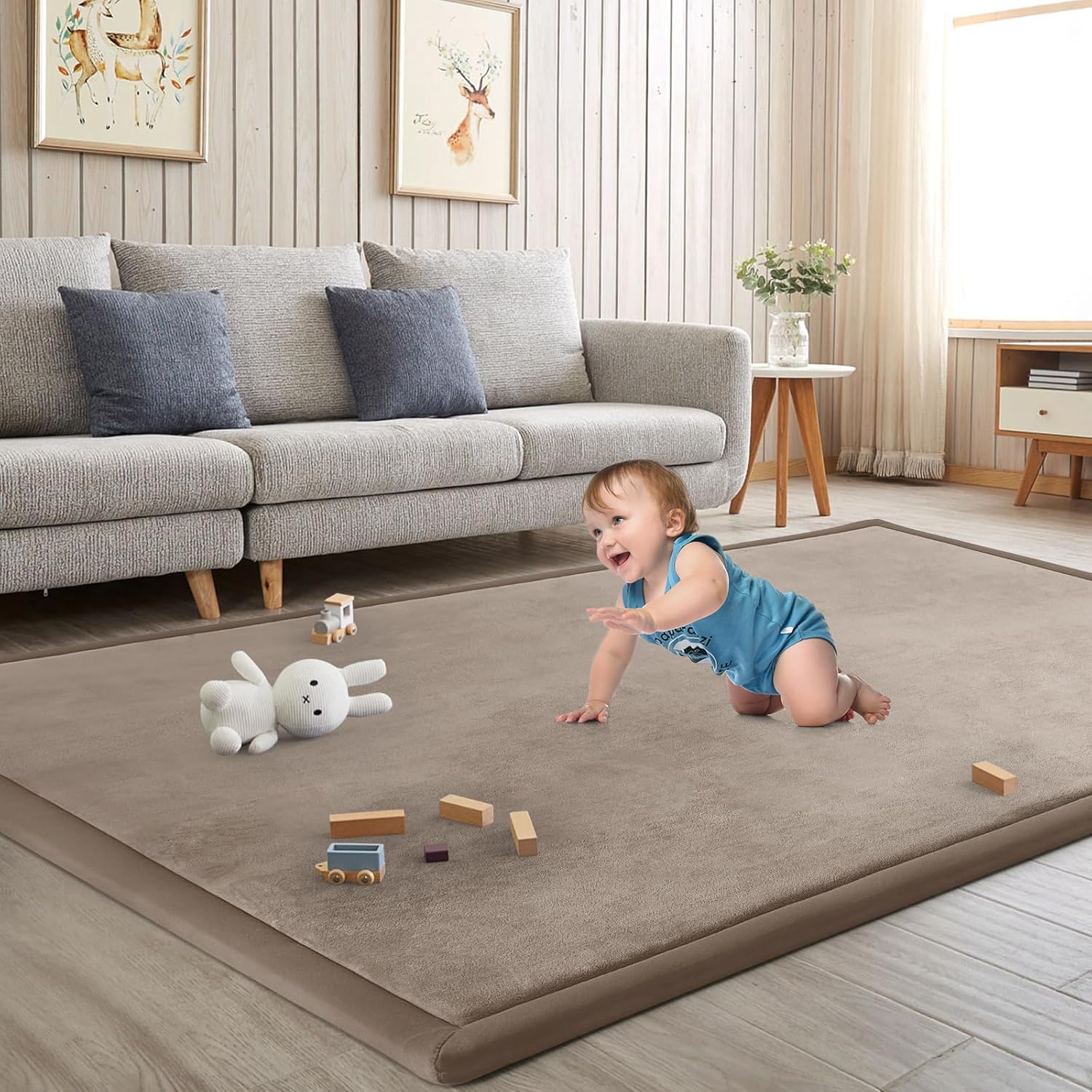 ILPEOD Baby Play Mat for Floor Tummy Time Nursery Rug Muscle Area Rug Playroom Rug Tatami Mat 6'7"x4'11" Memory Foam 1.3" Thick Crawling For Babies,Toddlers, Infants, Kids,Floor Mat(Grey)