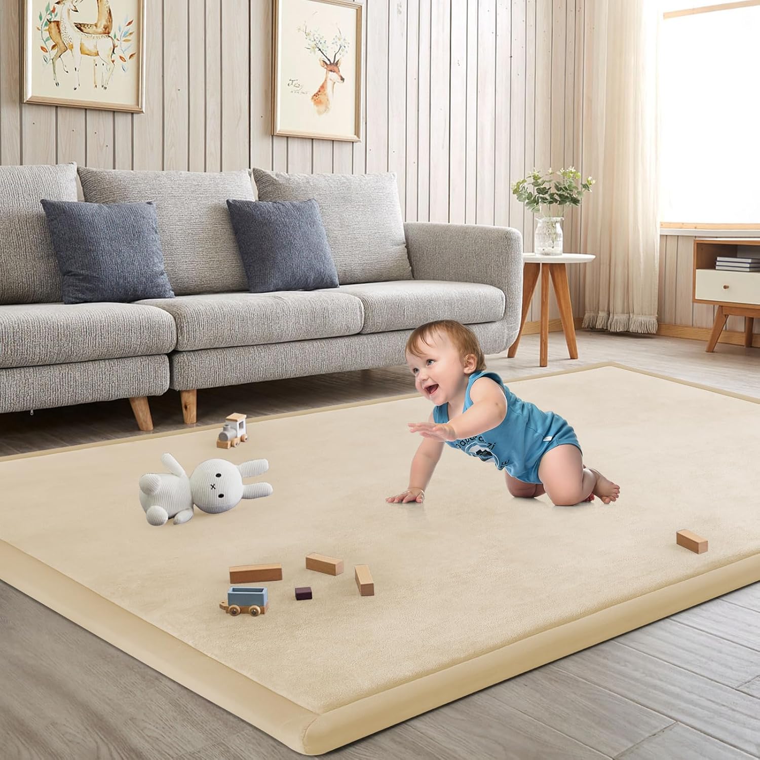 ILPEOD Baby Play Mat for Floor Tummy Time Nursery Rug Muscle Area Rug Playroom Rug Tatami Mat 6'7"x4'11" Memory Foam 1.3" Thick Crawling For Babies,Toddlers, Infants, Kids,Floor Mat(Grey)