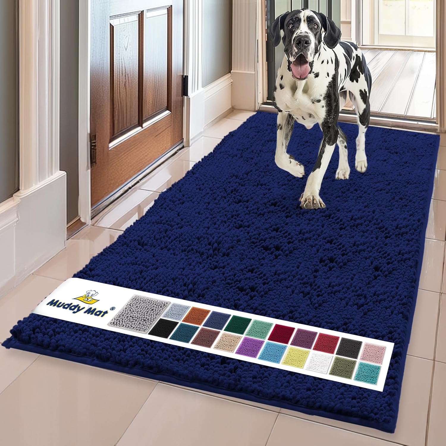 Muddy Mat® | Super Absorbent Door Mat Indoor, Microfiber Quick Dry Chenille Entryway Rug, Non-Slip Front Door Mat, Indoor Mats for Entryway, Machine Washable Pet Rug, Grey XXXL 72"X48"