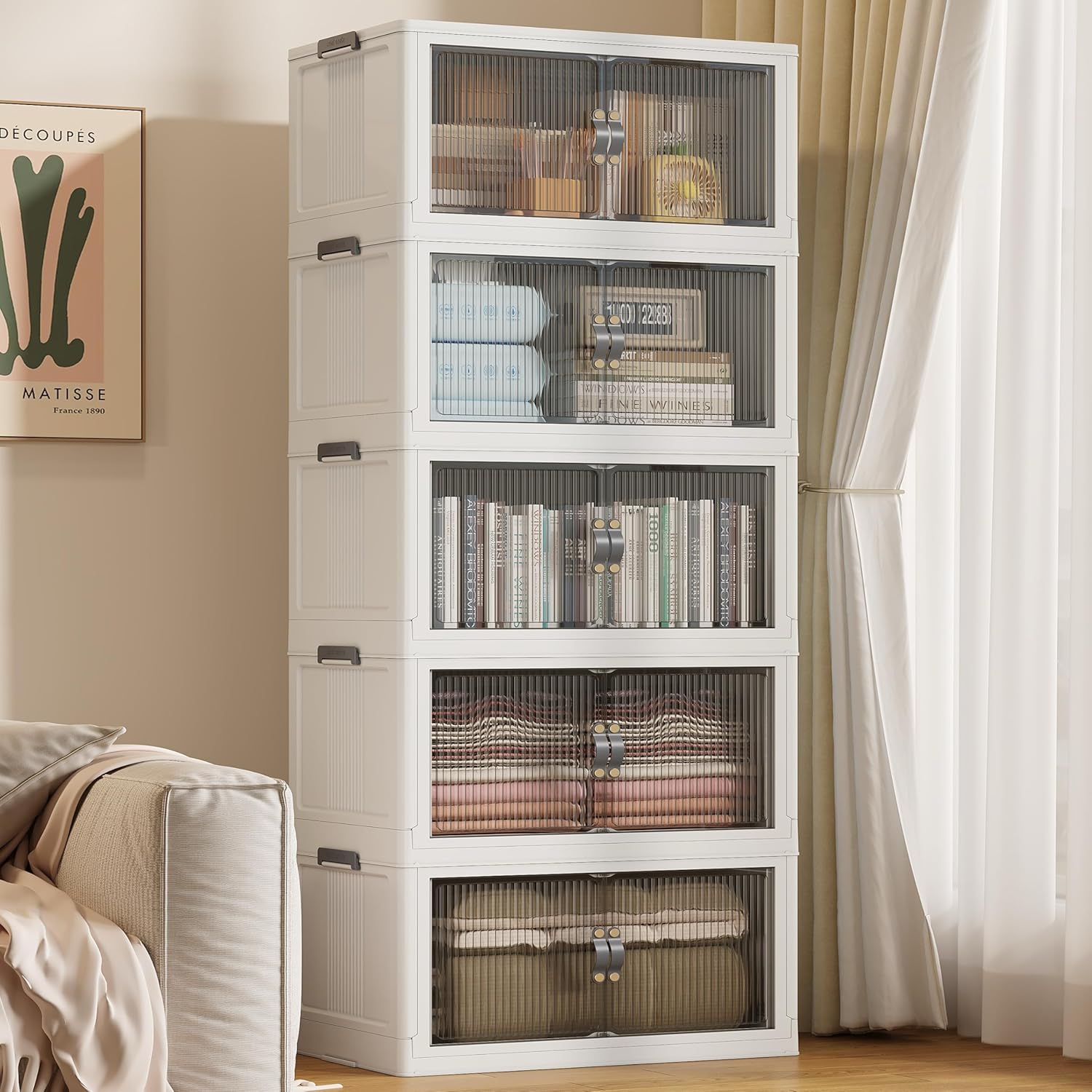 SAILUN 145Gal/580Qt Collapsible & Stackable Storage Bins with Door & a Lid,Perfect for Blanket Storage, Pillow Organizer, Bedroom Closet & Living Room, Black 26" W x 17" D x 71" H