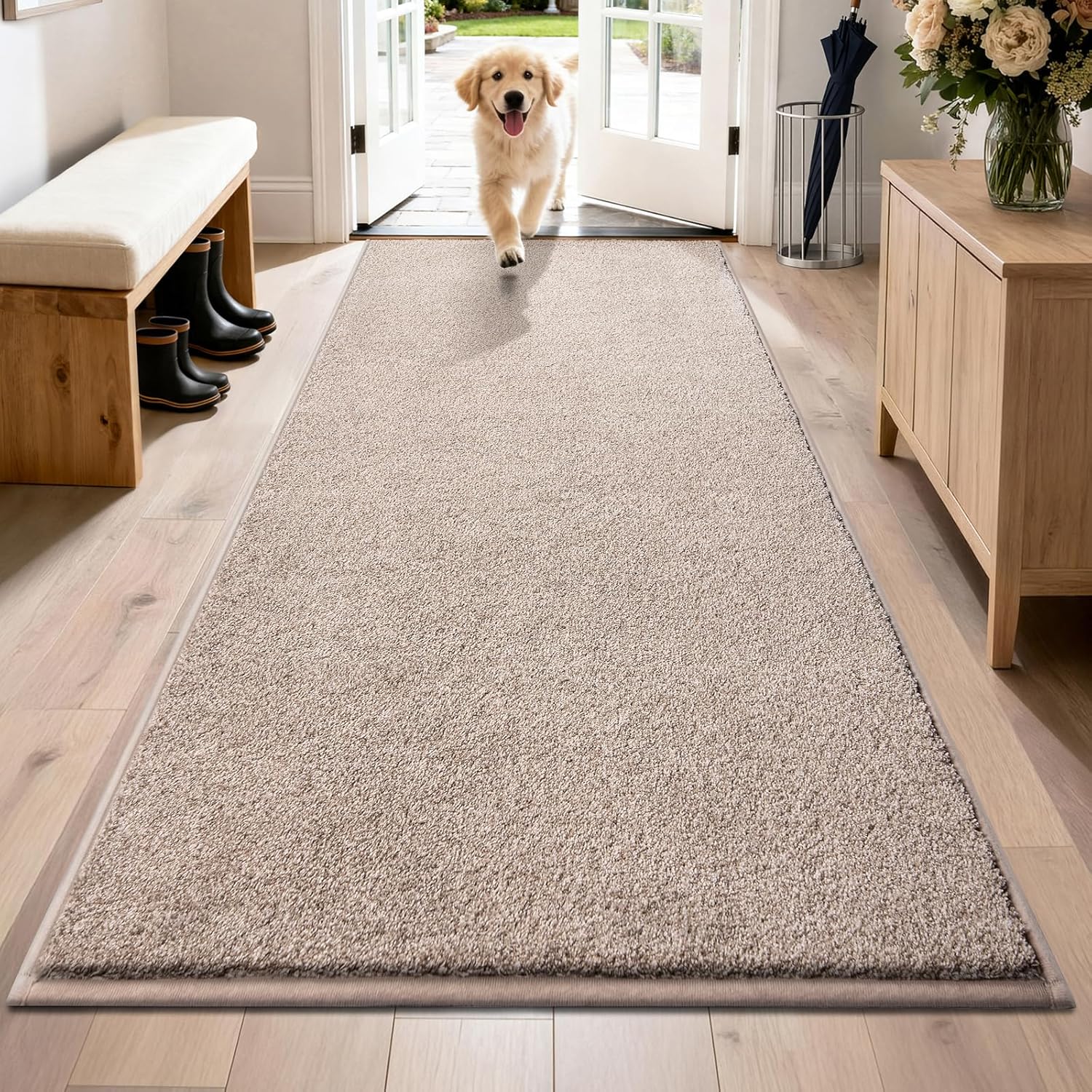 PURRUGS Easy Care Area Rug 4ft x 6ft, Non-Slip Machine Washable Entryway Rug, Dog Door Mat, Stain Resistant Accent Rug for Hallway, Living Room, Bedroom and Mudroom, Charcoal