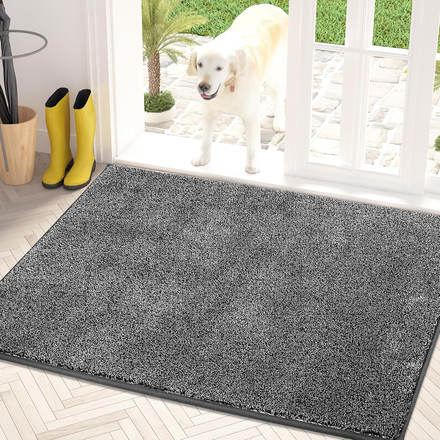 PURRUGS Easy Care Area Rug 4ft x 6ft, Non-Slip Machine Washable Entryway Rug, Dog Door Mat, Stain Resistant Accent Rug for Hallway, Living Room, Bedroom and Mudroom, Charcoal