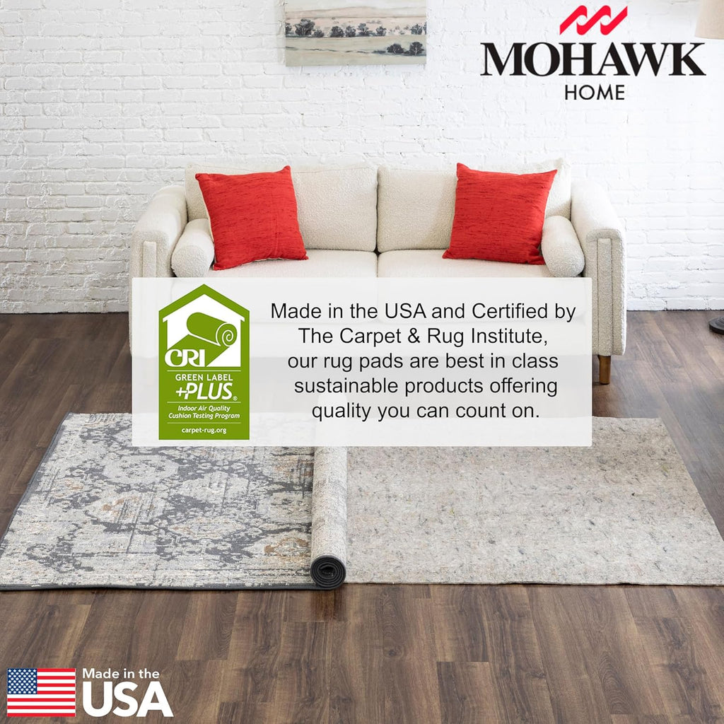 Mohawk Home 6' x 9' Non Slip Grip Rug Pad 1/4" Thick Dual Surface Felt Cushion + Rubber Gripper - Safe for All Floors