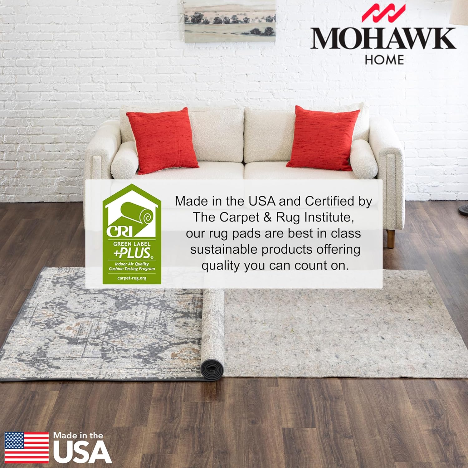 Mohawk Home 6' x 9' Non Slip Grip Rug Pad 1/4" Thick Dual Surface Felt Cushion + Rubber Gripper - Safe for All Floors