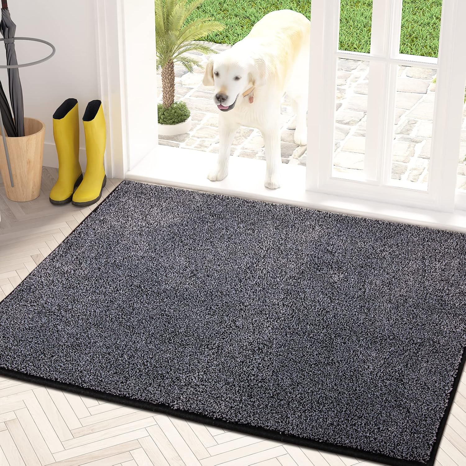 PURRUGS Easy Care Area Rug 4ft x 6ft, Non-Slip Machine Washable Entryway Rug, Dog Door Mat, Stain Resistant Accent Rug for Hallway, Living Room, Bedroom and Mudroom, Charcoal