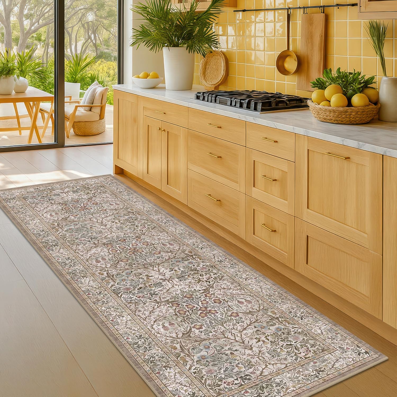 Dark Green Floral Living Room Rug 5x7 Area Rug - Vintage Forest Washable Mat for Dining Room, Bedroom, Low Pile Non Slip Stain Resistance Distressed Retro Indoor Boho Carpet (5x7 Dark Green)