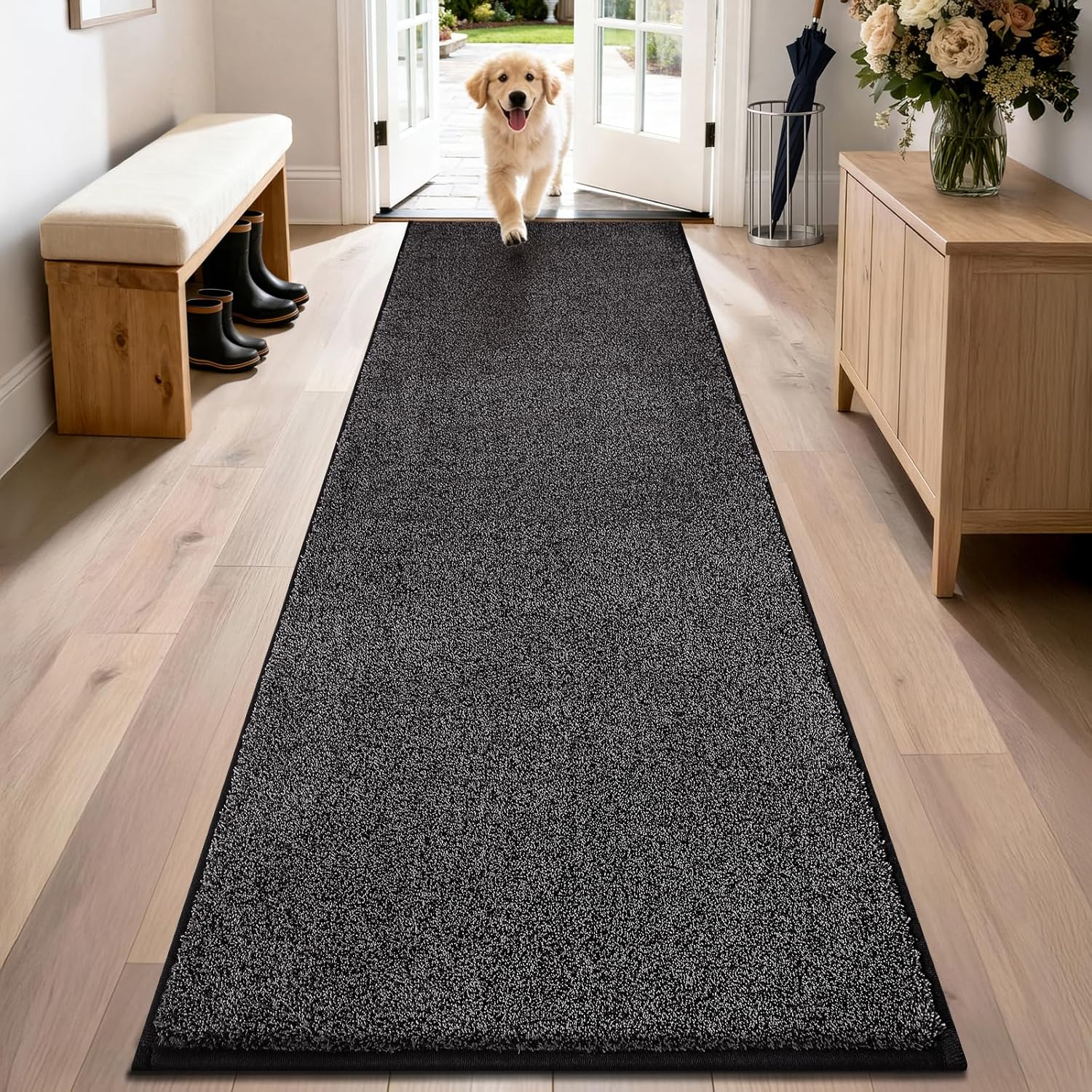 PURRUGS Easy Care Area Rug 4ft x 6ft, Non-Slip Machine Washable Entryway Rug, Dog Door Mat, Stain Resistant Accent Rug for Hallway, Living Room, Bedroom and Mudroom, Charcoal