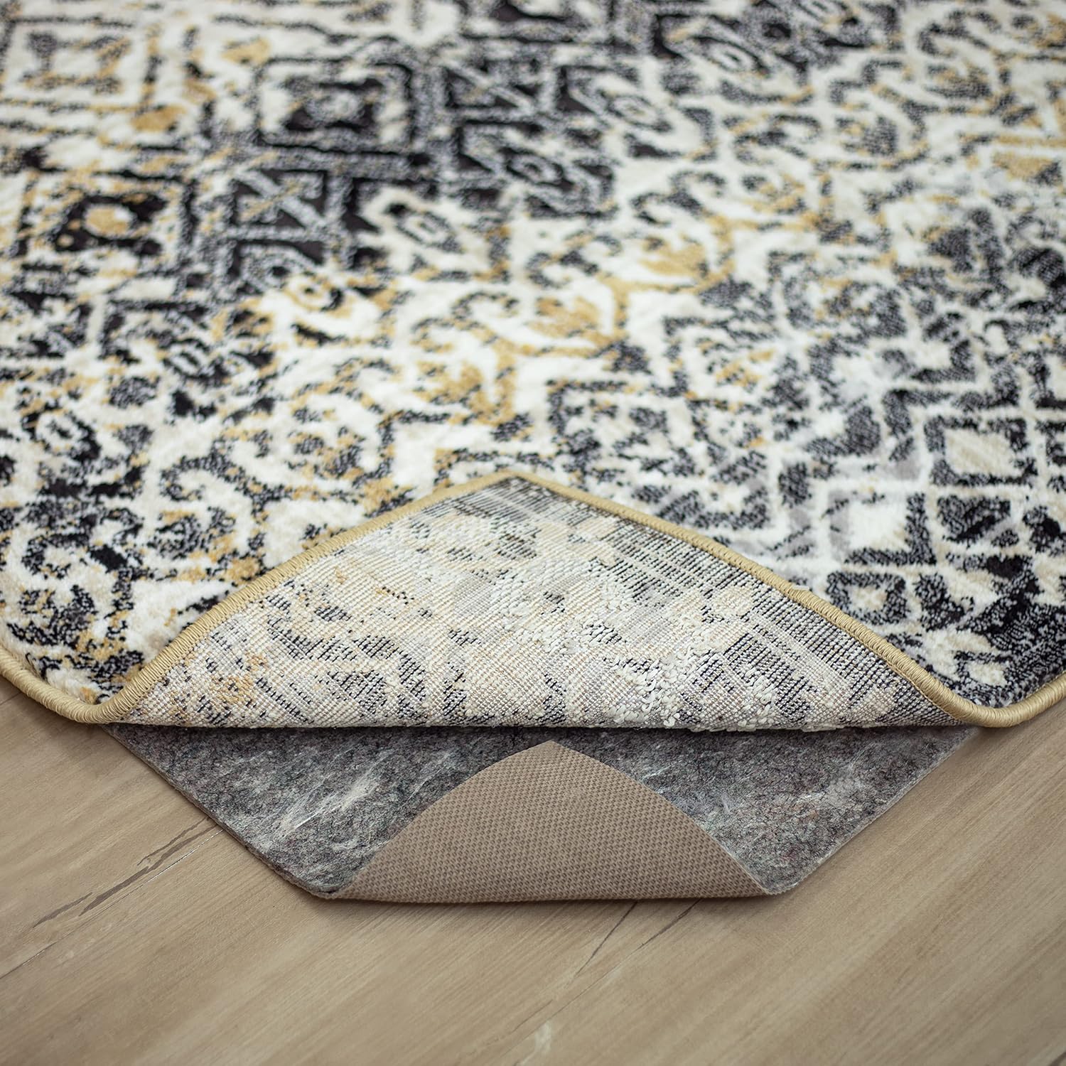 Mohawk Home 6' x 9' Non Slip Grip Rug Pad 1/4" Thick Dual Surface Felt Cushion + Rubber Gripper - Safe for All Floors