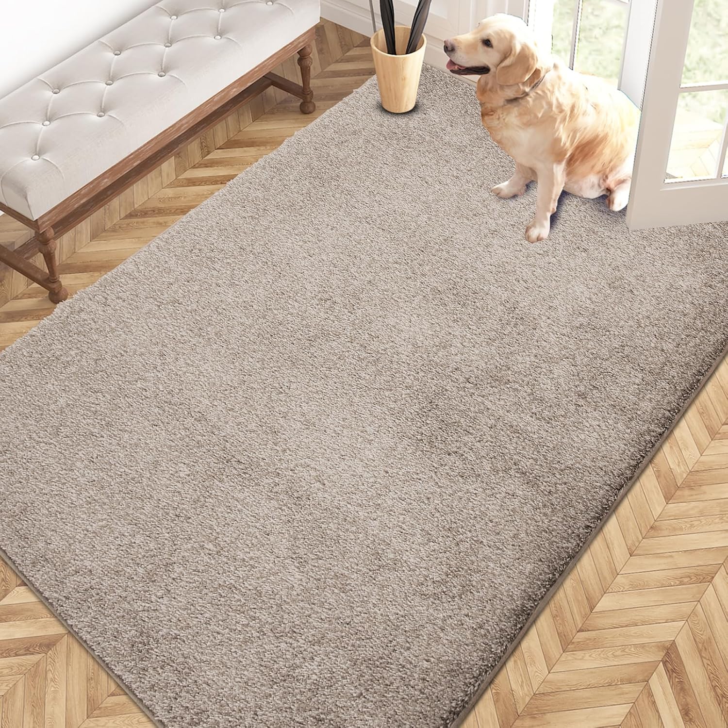 PURRUGS Easy Care Area Rug 4ft x 6ft, Non-Slip Machine Washable Entryway Rug, Dog Door Mat, Stain Resistant Accent Rug for Hallway, Living Room, Bedroom and Mudroom, Charcoal