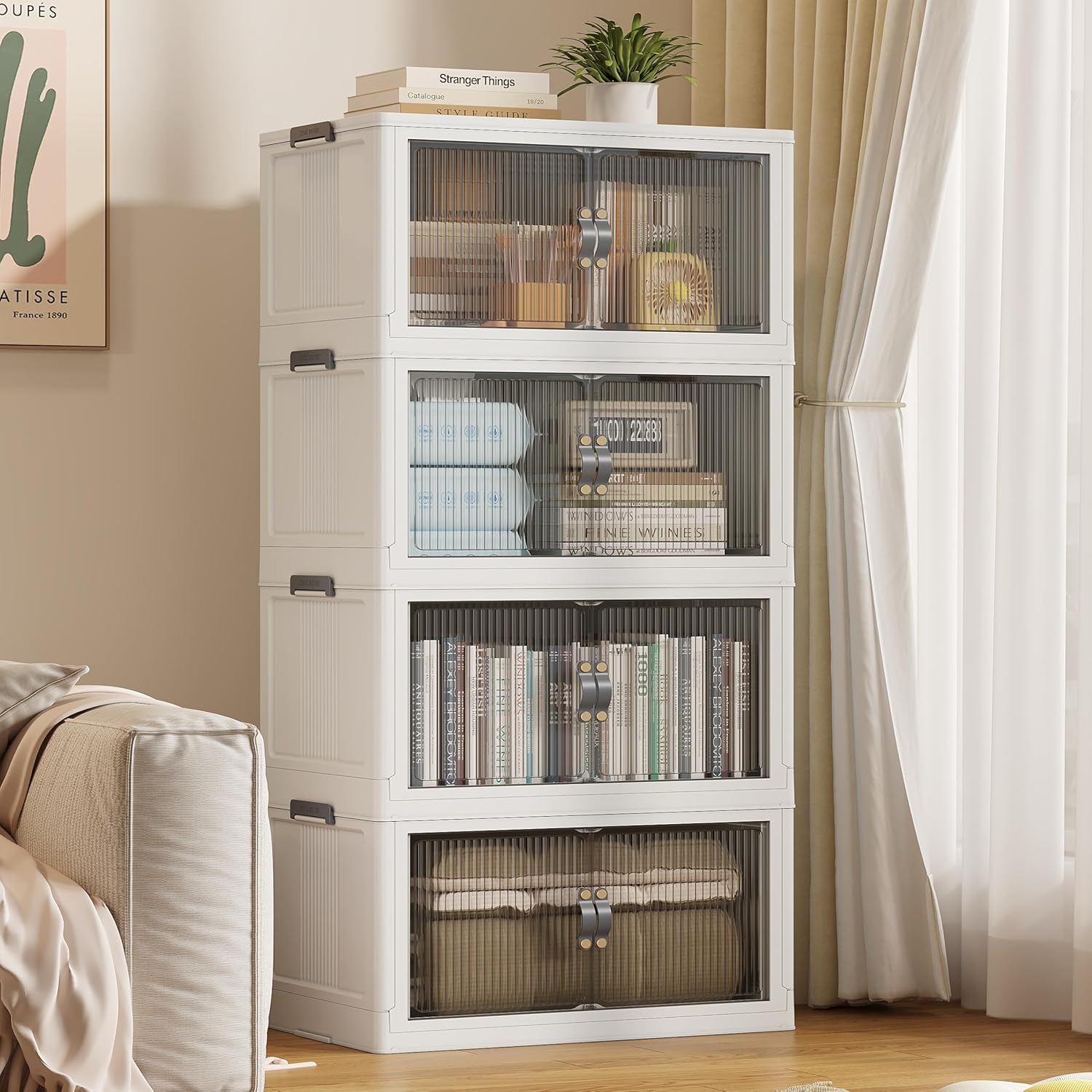 SAILUN 145Gal/580Qt Stackable Storage Bins Folding Collapsible Storage Bins with Lid, Closet Organizers and Storage, Grey 26" W x 17" D x 71" H