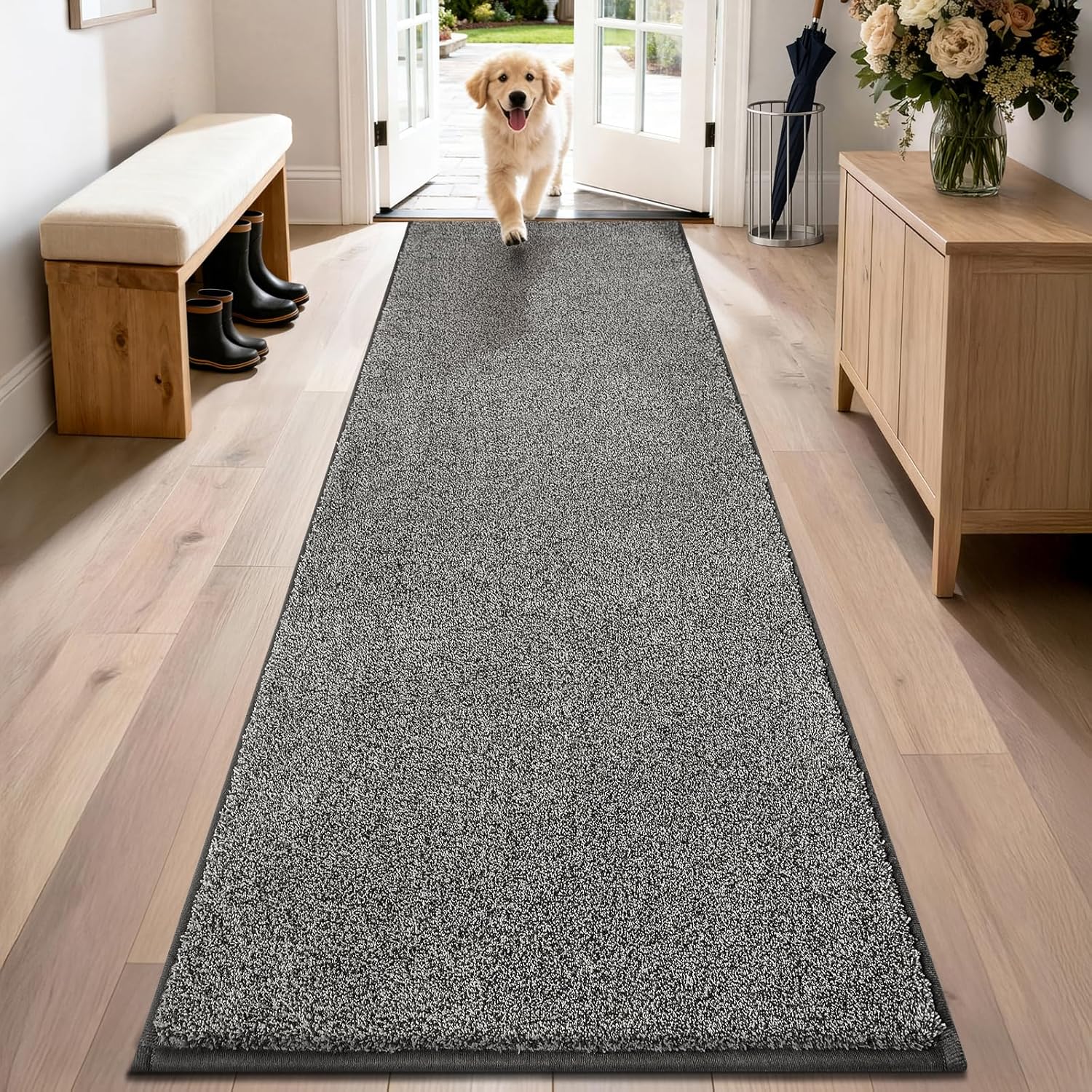 PURRUGS Easy Care Area Rug 4ft x 6ft, Non-Slip Machine Washable Entryway Rug, Dog Door Mat, Stain Resistant Accent Rug for Hallway, Living Room, Bedroom and Mudroom, Charcoal