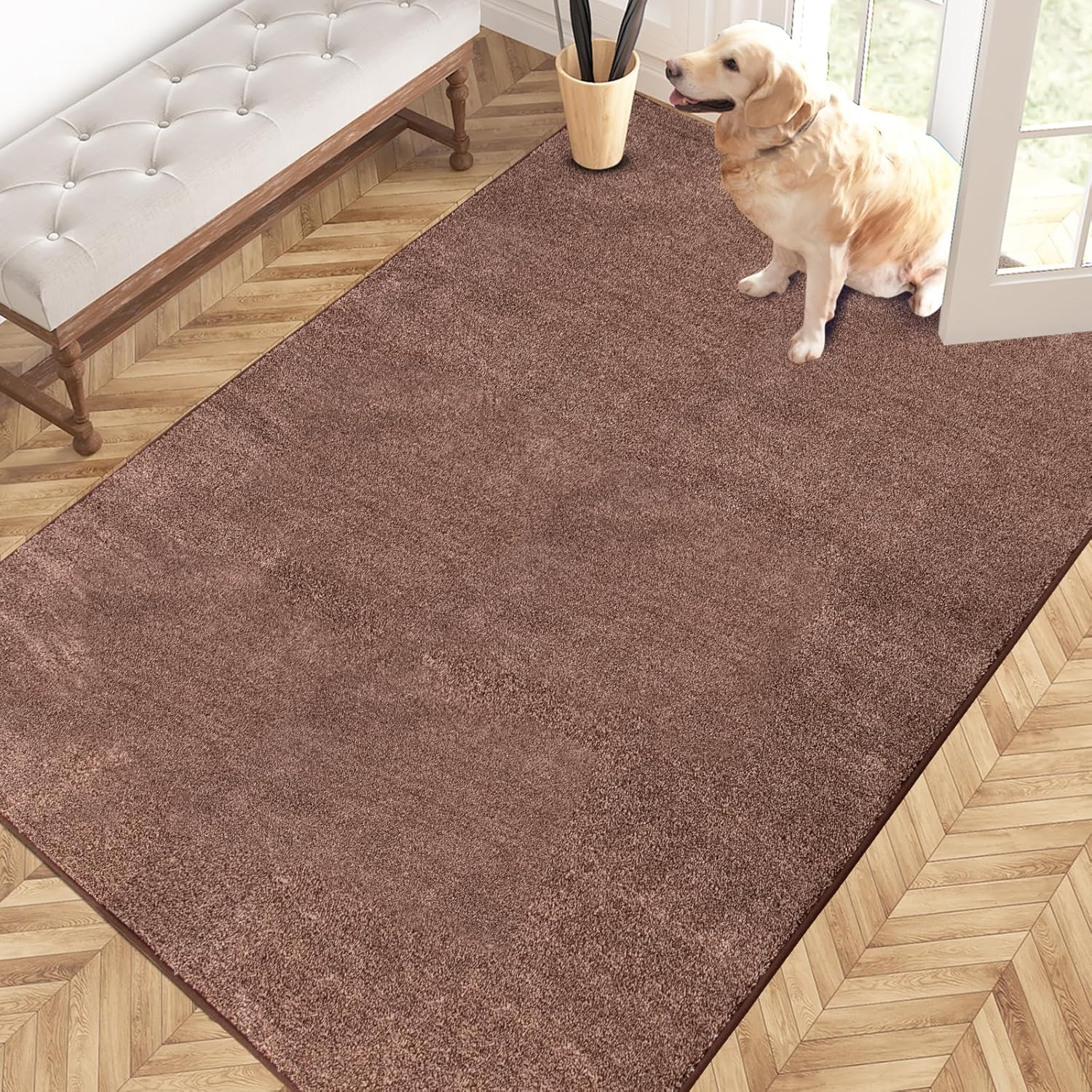 PURRUGS Easy Care Area Rug 4ft x 6ft, Non-Slip Machine Washable Entryway Rug, Dog Door Mat, Stain Resistant Accent Rug for Hallway, Living Room, Bedroom and Mudroom, Charcoal