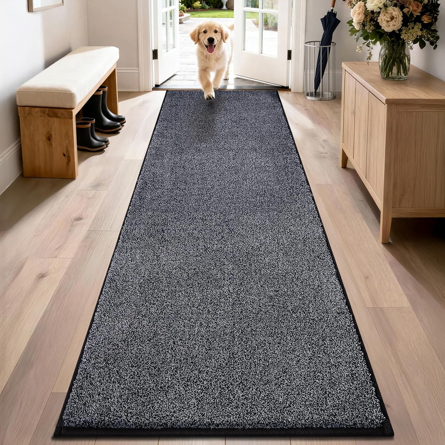 PURRUGS Easy Care Area Rug 4ft x 6ft, Non-Slip Machine Washable Entryway Rug, Dog Door Mat, Stain Resistant Accent Rug for Hallway, Living Room, Bedroom and Mudroom, Charcoal
